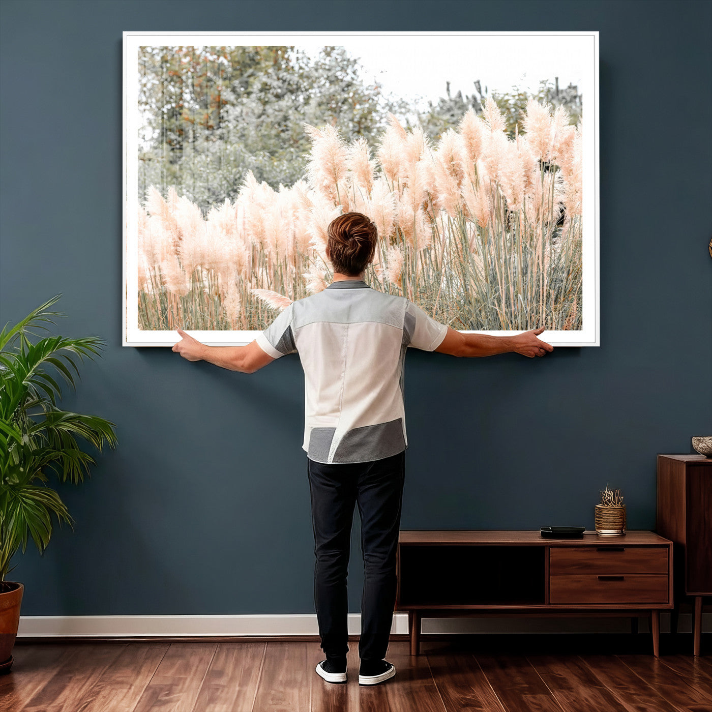 21826392-MGV-CV-36X24 - Pampas Grass Wall Art – Soft Blush Hues and Natural Texture Canvas Print, Serene Outdoors & Botanical Charm for Living Room or Nature Decor