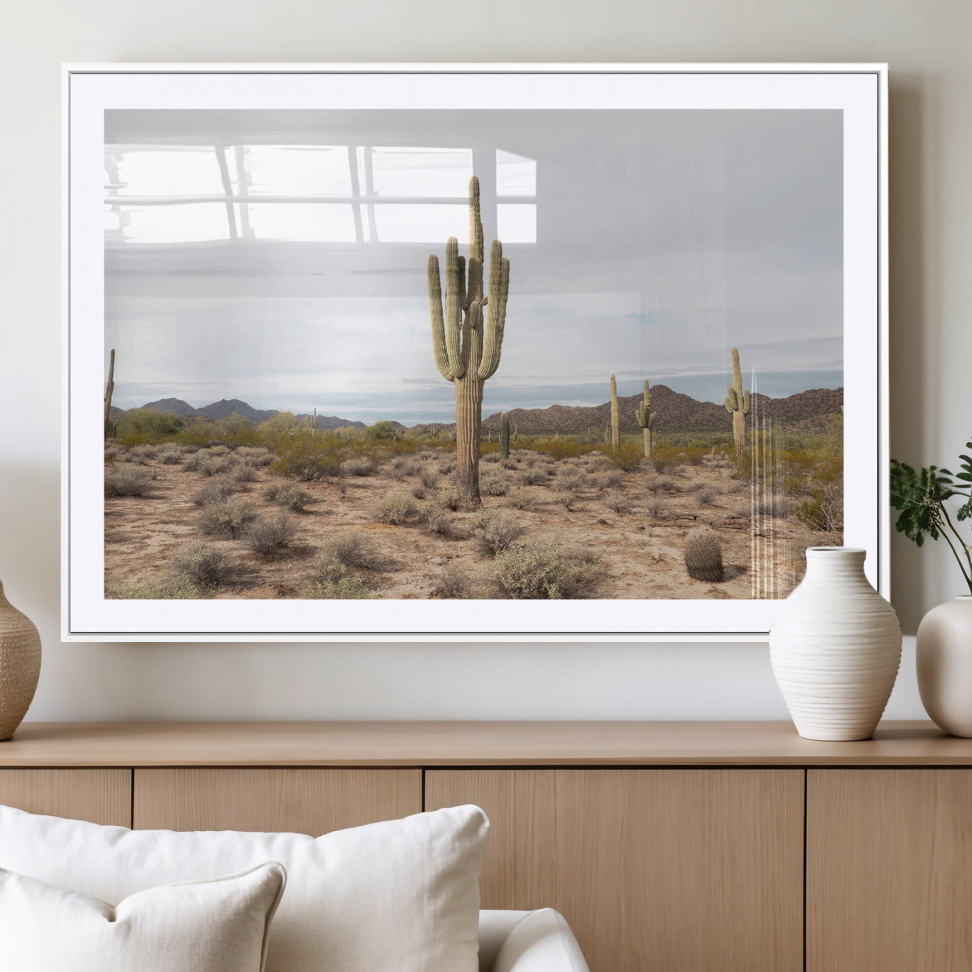 MGC-FP-36x24 - Saguaro Cactus Wall Art Canvas Print, Framed Desert Cactus Art Picture Print, Earthy Desert Perfect Southwestern Boho Decor Artwork