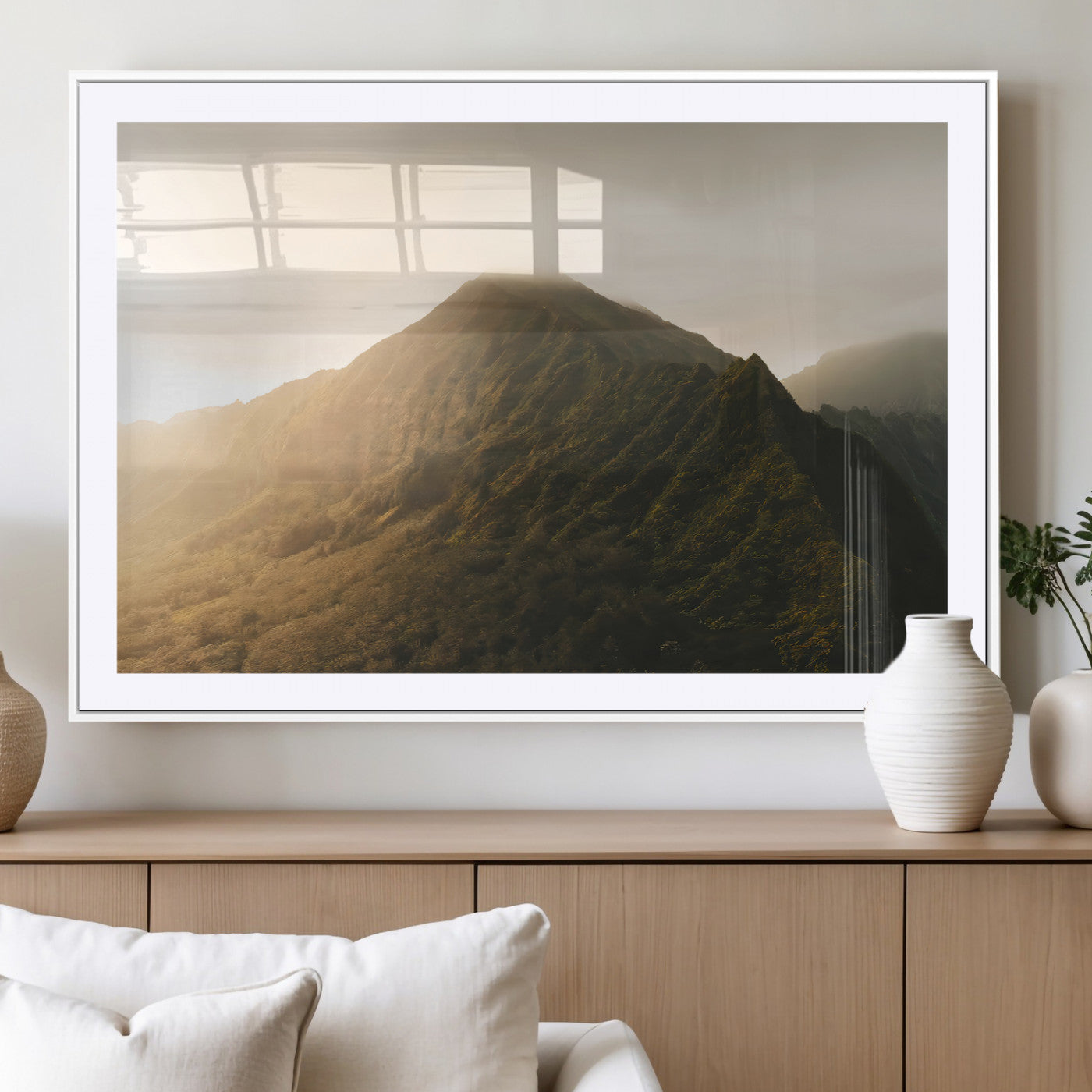 42338636-MGV-CV-36X24-Mountain Wall Art – Framed Sunset Landscape Canvas Artwork, Serene Nature Design, Rustic Decor for Home, Office