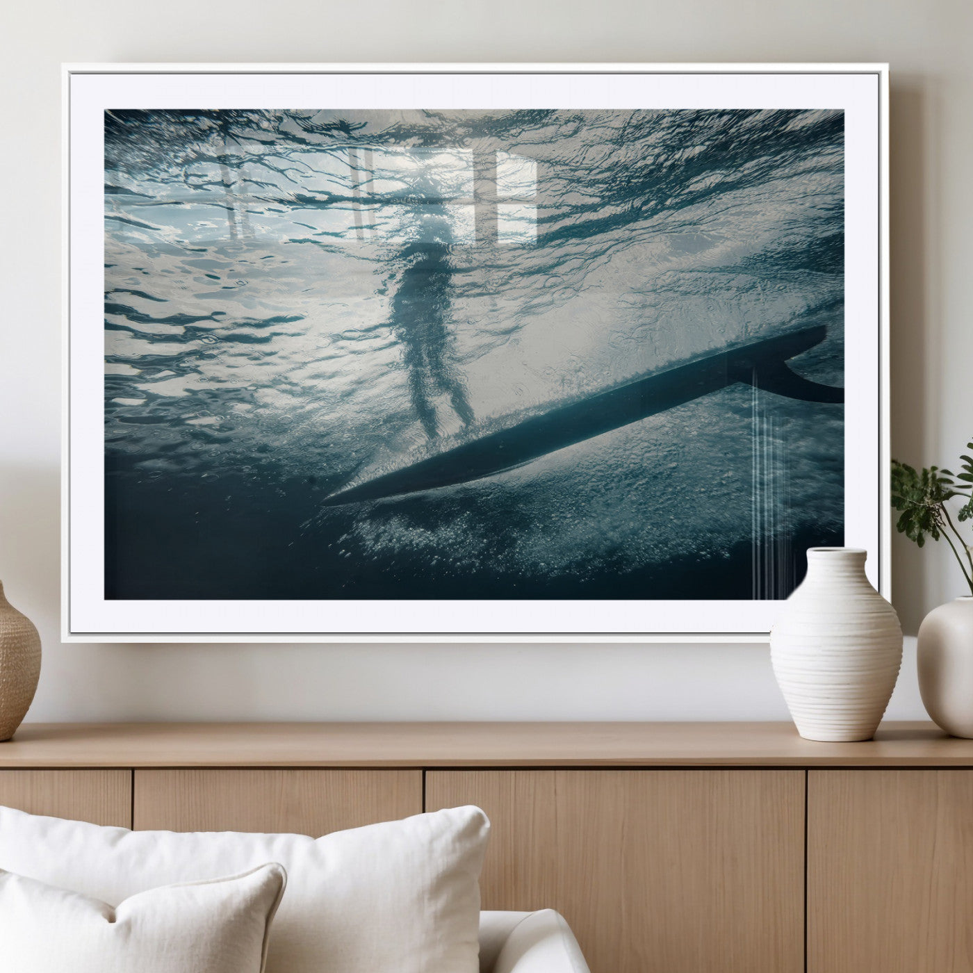 MGC-FP-36x24 - Submerged Surf Wall Art Canvas Print, Framed Underwater Perspective Art Picture Print, Ocean Surf Perfect Coastal Adventure Decor Artwork