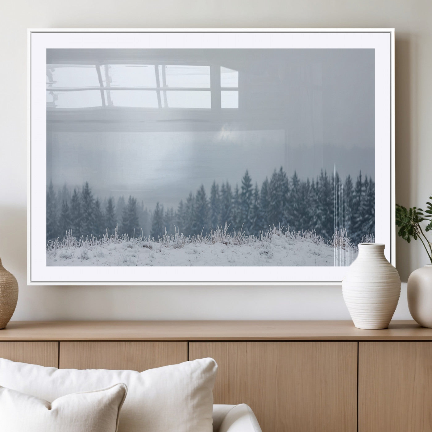 33033082-MGC-FP-36x24_White-Winter Forest Wall Art Canvas Print – Framed Snowy Landscape Art Picture Misty Tree Scene Artwork for Home Office
