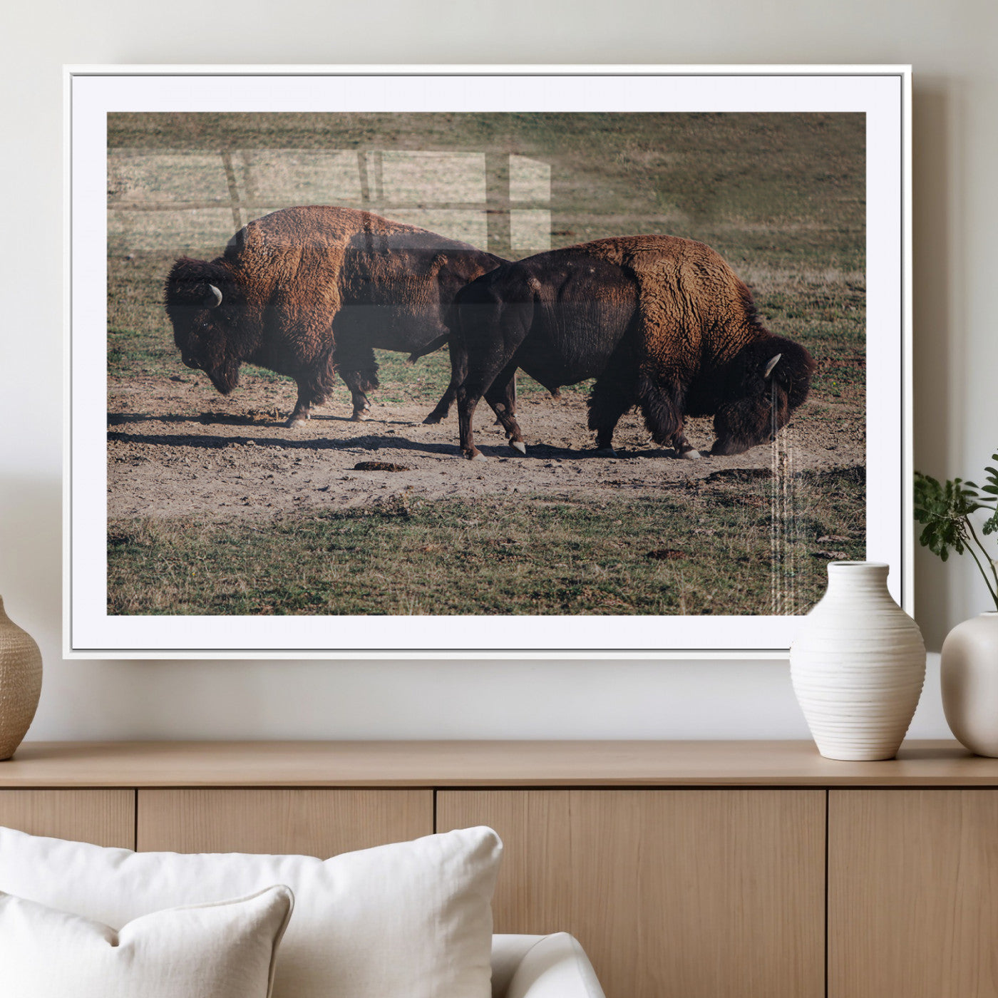 58141885-MGV-CV-36X24-Bison Wall Art Canvas Print – Framed Western Wildlife Modern Ranch Rustic Nature Scene Artwork for Home Office
