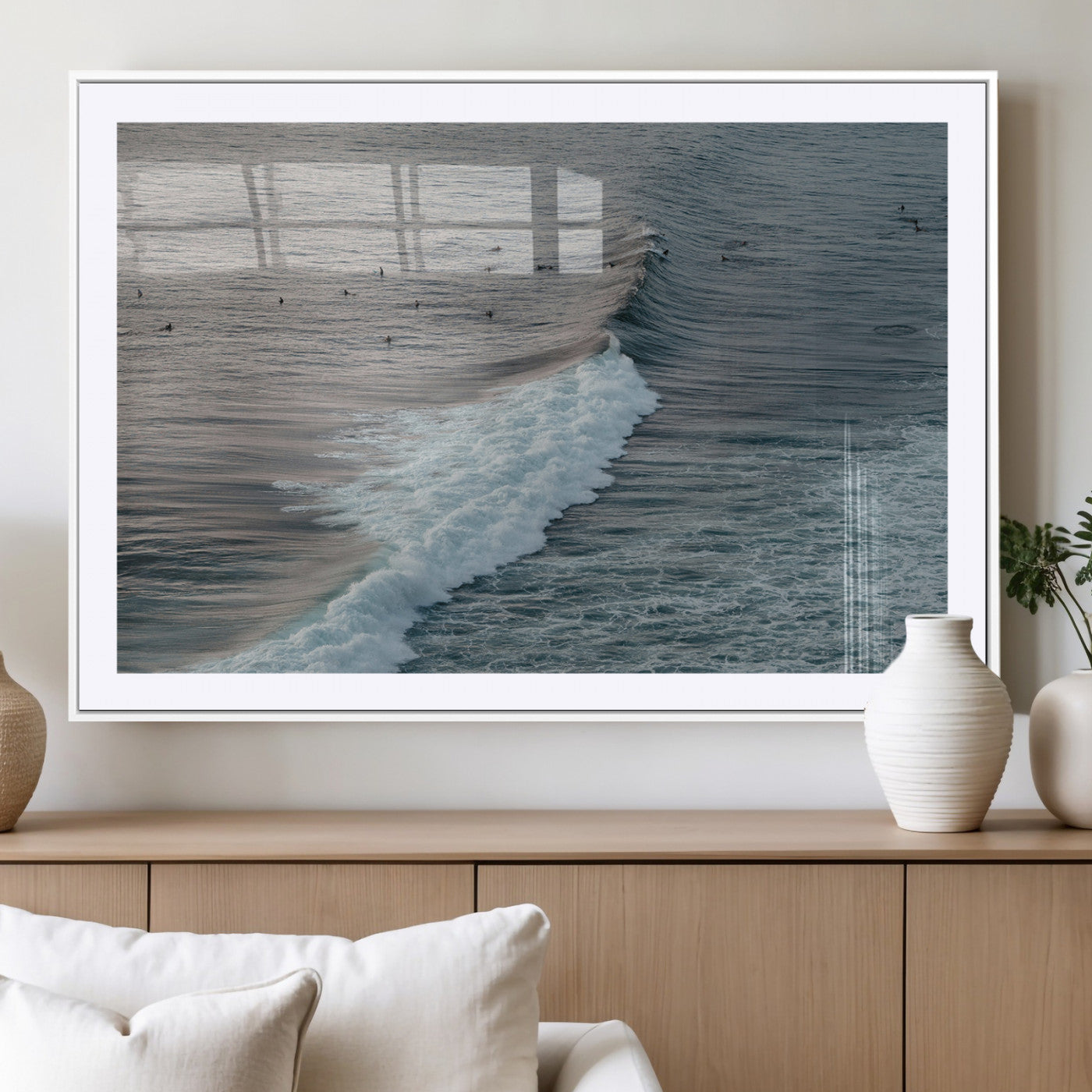 23077324-MGC-FP-36x24_White-Ocean Waves Wall Art Canvas Print – Framed Coastal Serenity Surf Nature Scene Artwork for Home Office