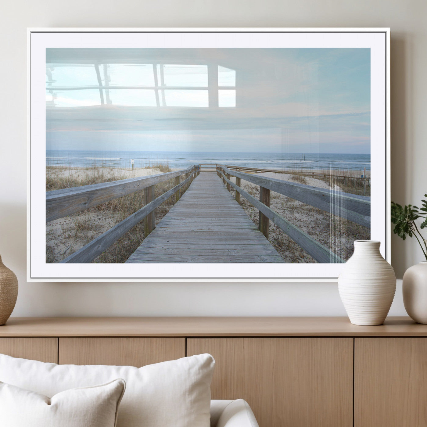 31602988-MGV-CV-36X24-Beach Boardwalk Wall Art Canvas Print – Framed Coastal Serenity Ocean View Nature Scene Artwork for Home Office
