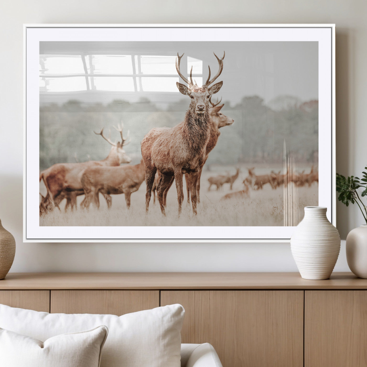 17659786-MGV-CV-36X24-Rustic Nature Wall Art Canvas Print – Stag Woodland Framed Wildlife Art Picture Print Perfect Lodge Decor