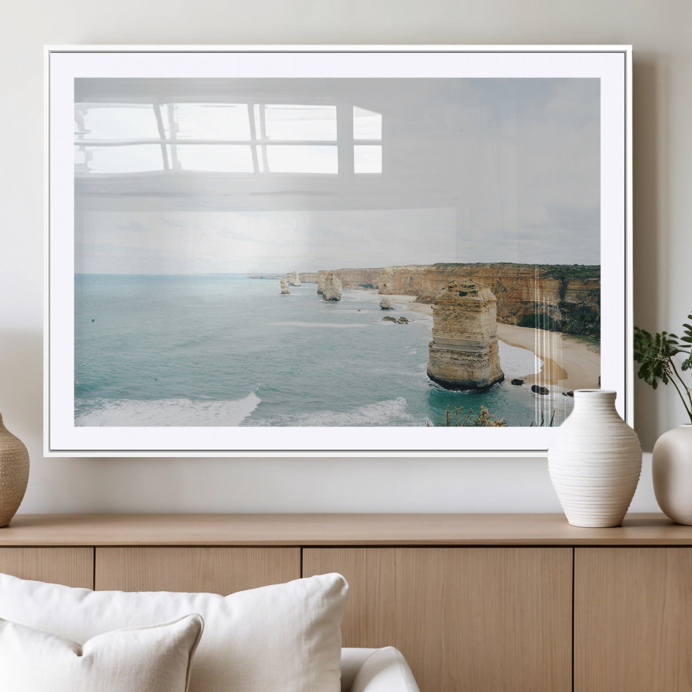 70095633-MGC-FP-36x24_White-Twelve Apostles Wall Art Canvas Print – Framed Coastal Cliffs Rugged Rock Formations Artwork for Home Office