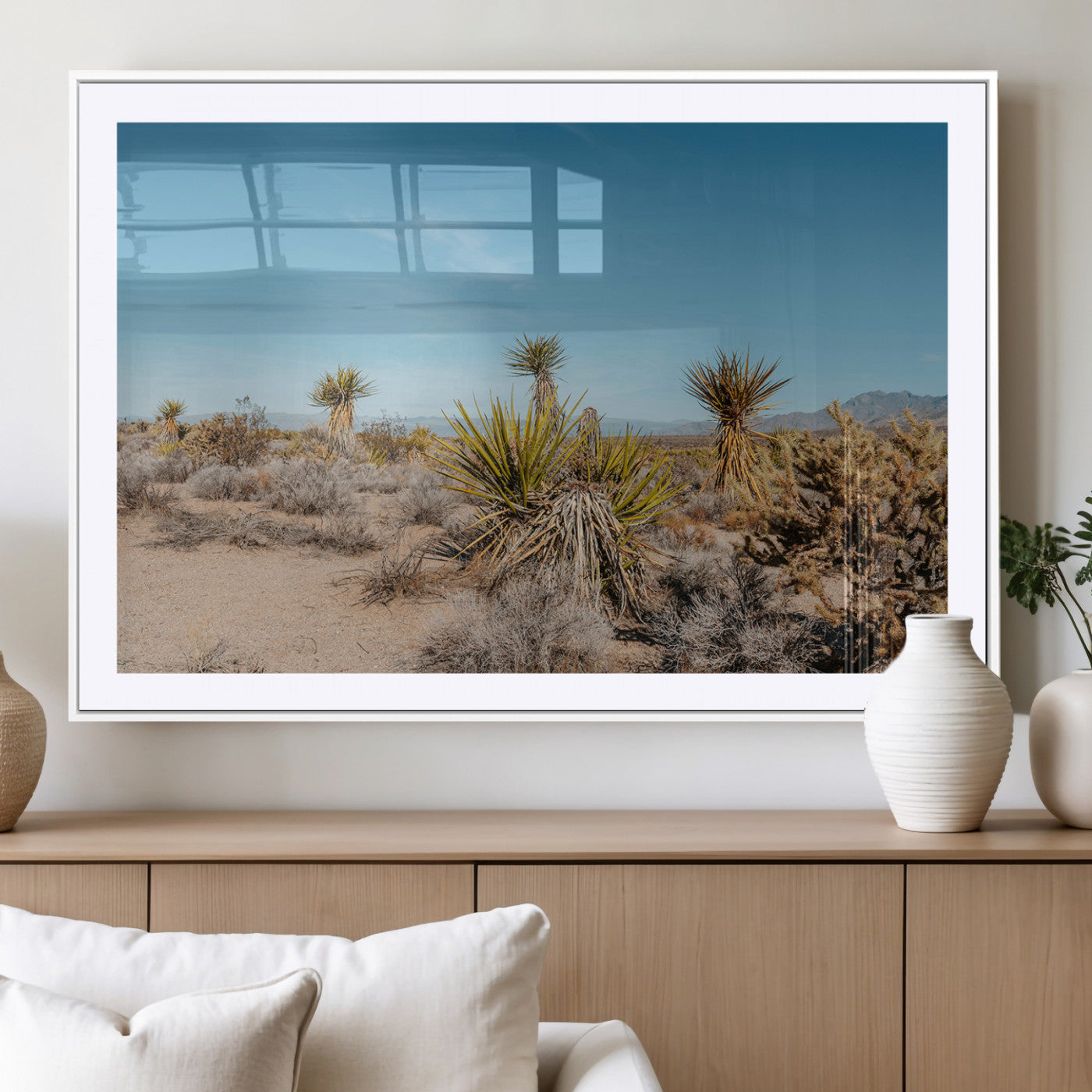 35156165-MGV-CV-36X24-Joshua Tree Wall Art Canvas Print – Framed Desert Landscape Warm Earth Tones Southwestern Minimalist Artwork for Home, Office