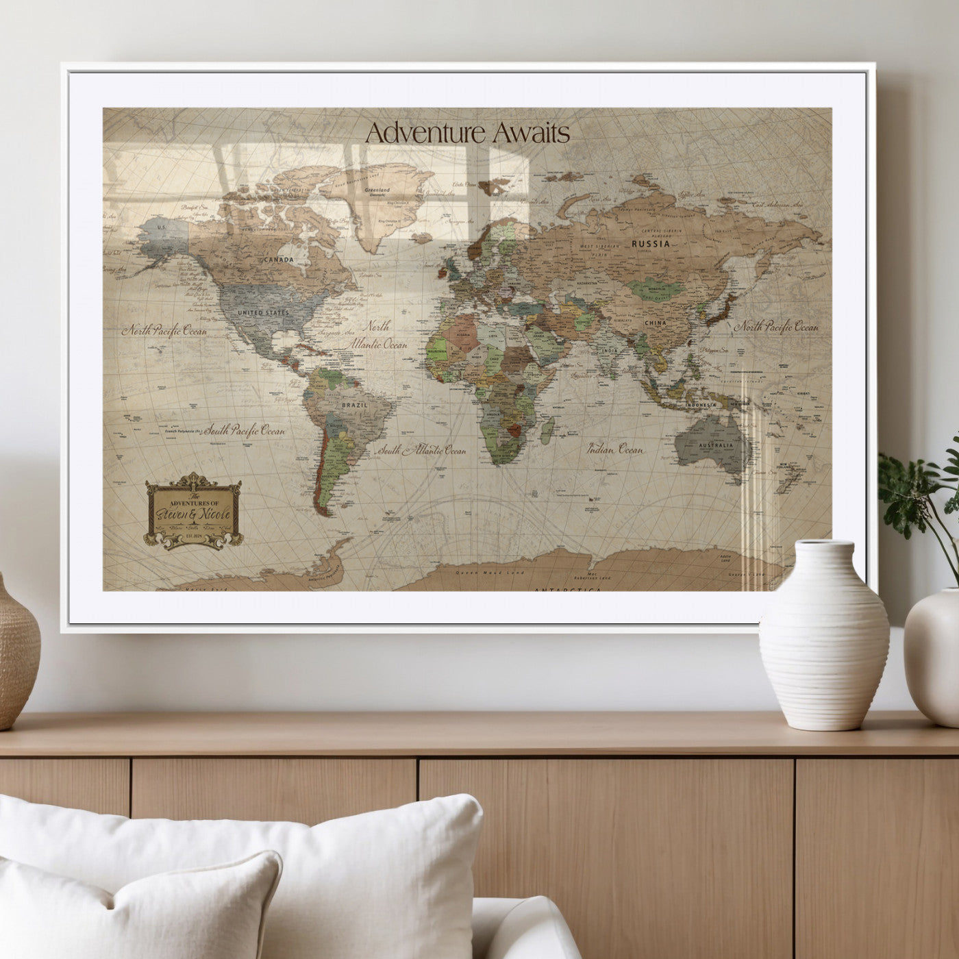 33020399-MGV-CV-36X24-Personalized World Map Canvas Print – Custom Push Pin Travel Tracker Map Anniversary Gift for Couples for Home, Office