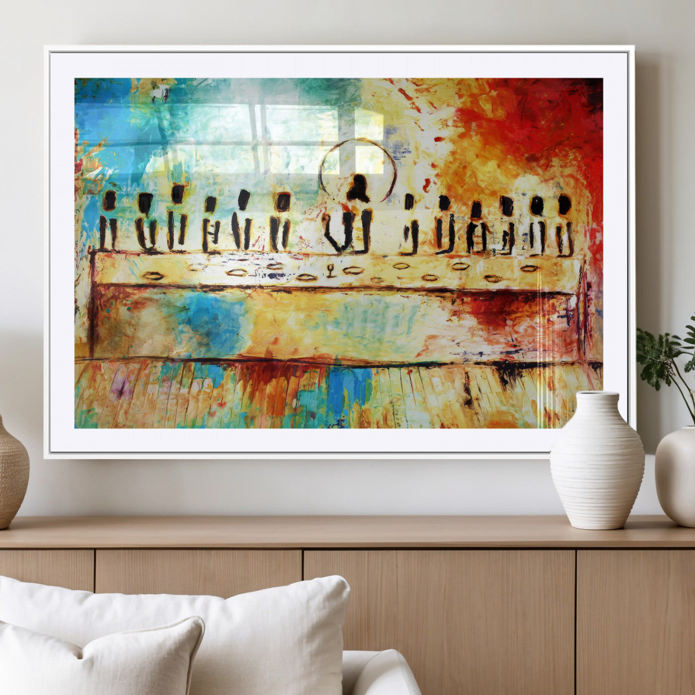 YKE34632598CR-MGC-FP-40x30_White-Abstract Last Supper Wall Art – Apostles Canvas Print Religious Painting Spiritual Decor for Home, Office