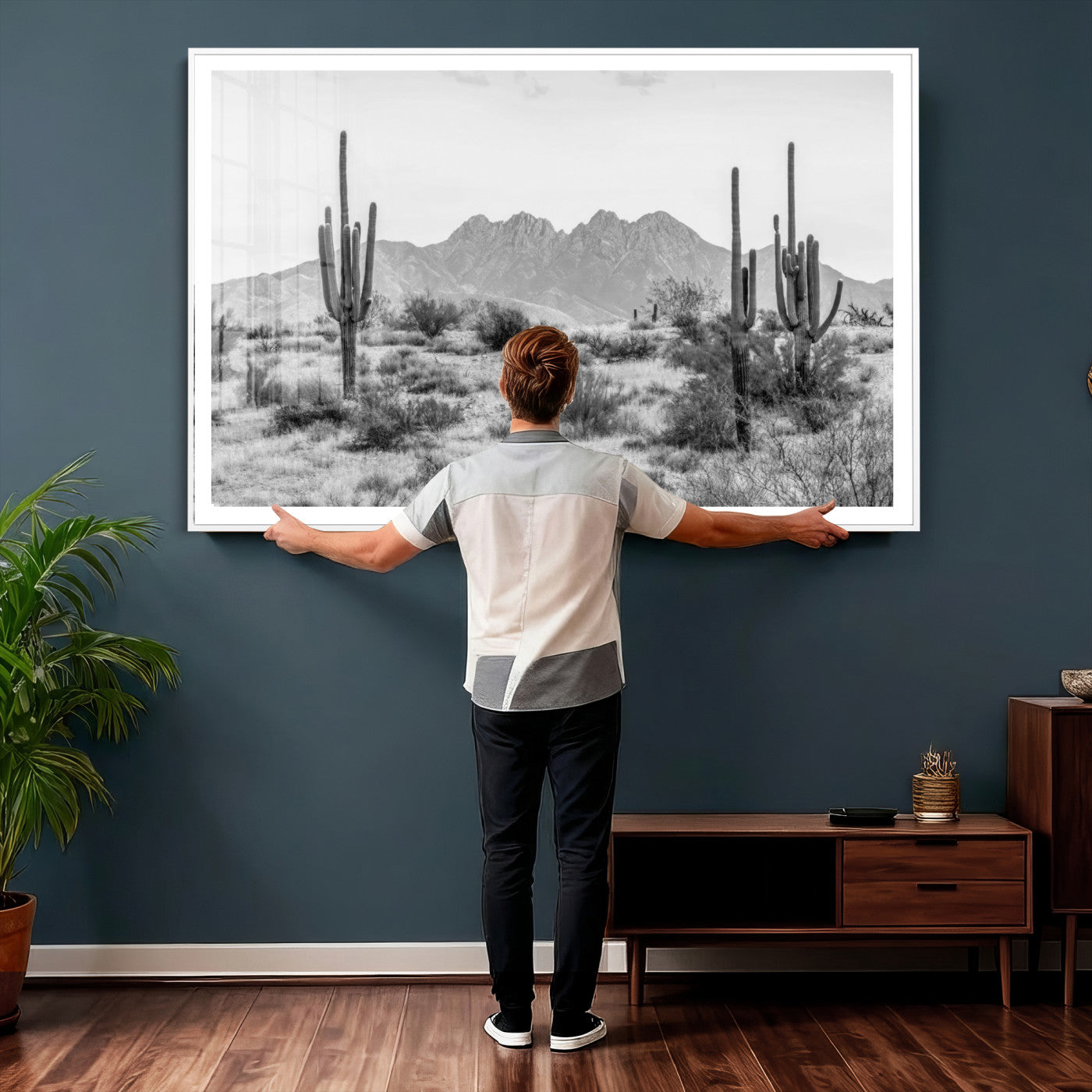 97436PHN-MGV-CV-36X24 - Black White Arizona Desert Canvas Wall Art Cactus Farmhouse Wall Art