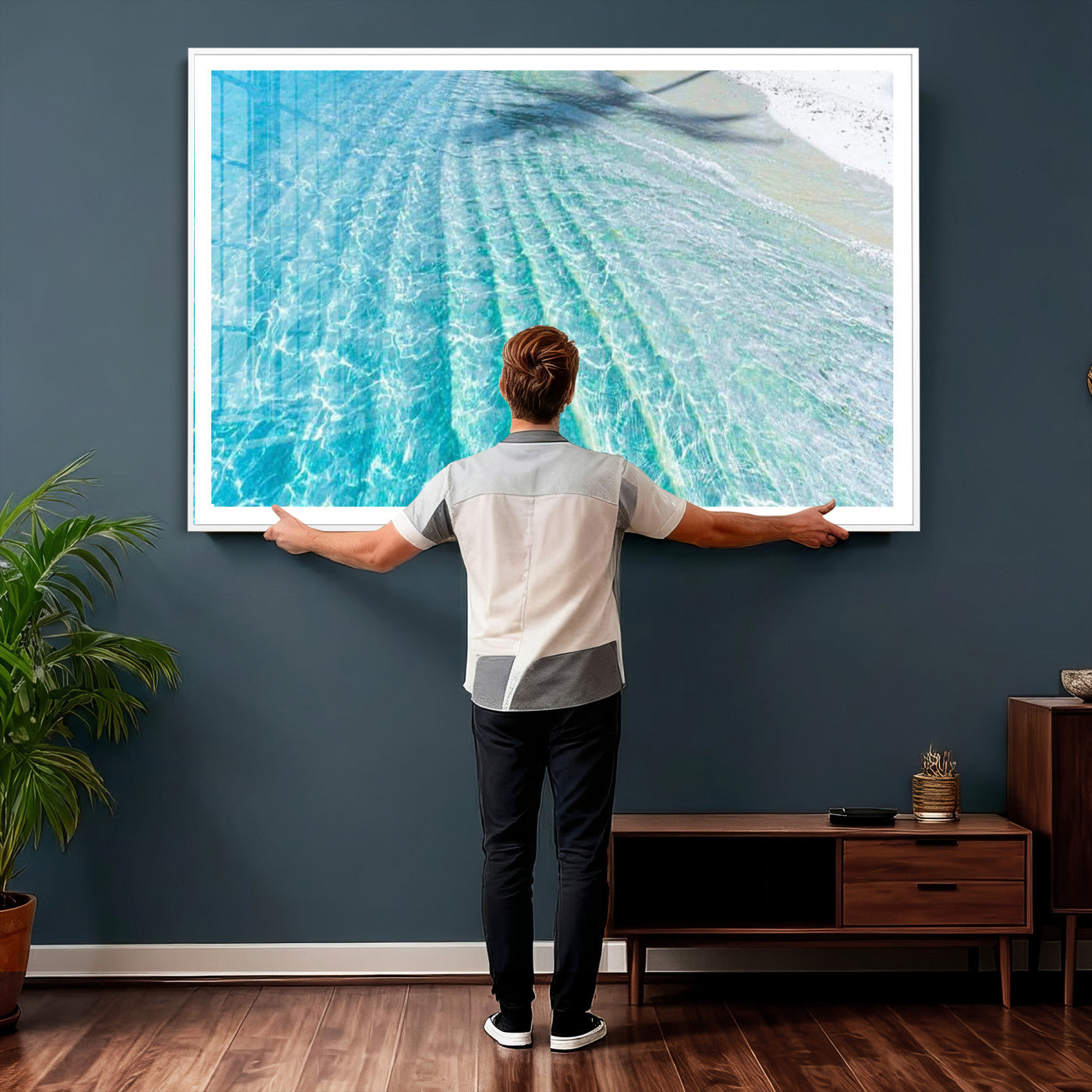 46233906-MGV-CV-36X24 - Serene Clear Blue Ocean Water Canvas Wall Art – Soft White Sand Shore Coastal Print for Home Decor, Relaxation, and Tranquil Vibes