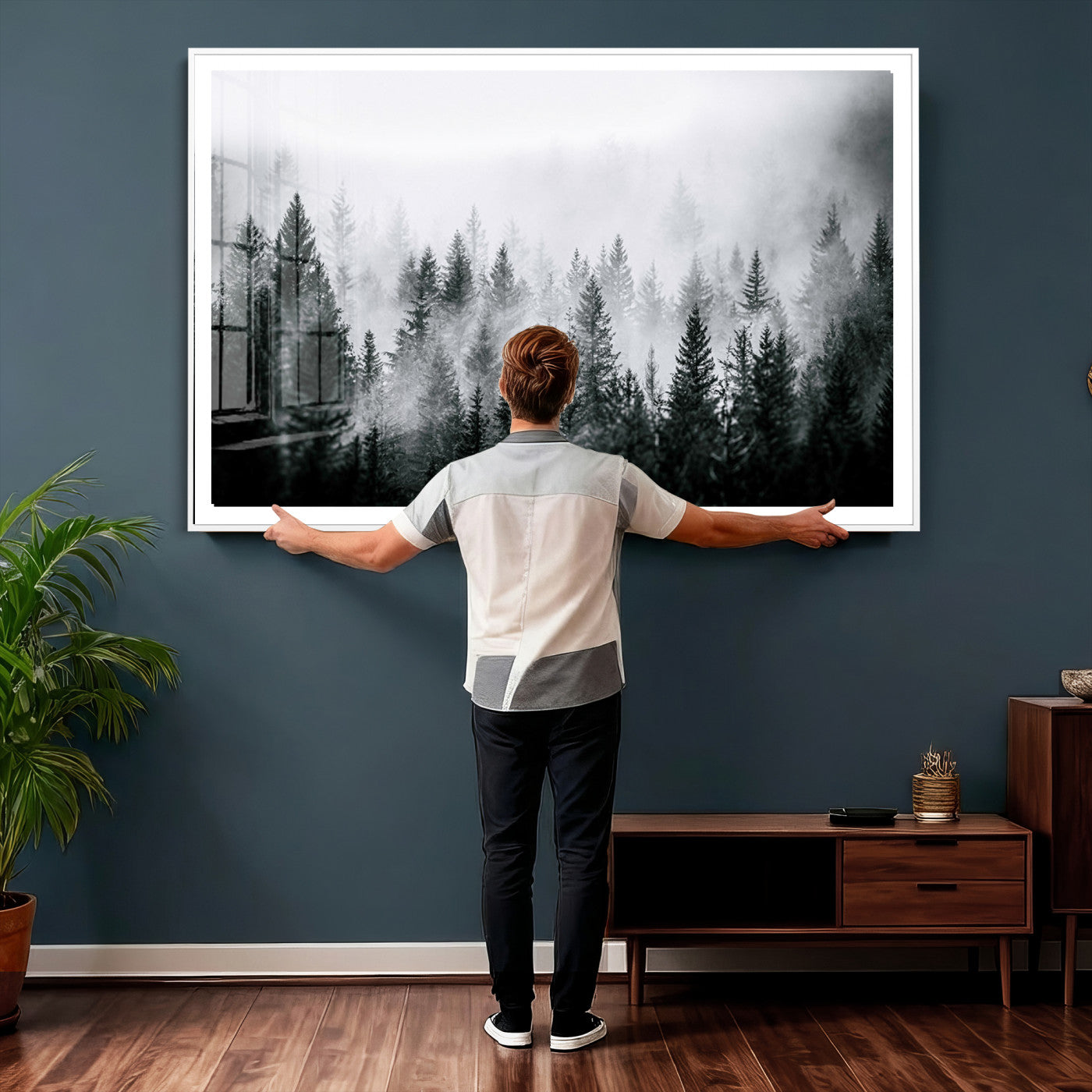 87750525-MGV-CV-36X24 - Foggy Forest Wall Art Canvas Print – Mountain Woodland Landscape Photography for Minimal Nature Home Decor