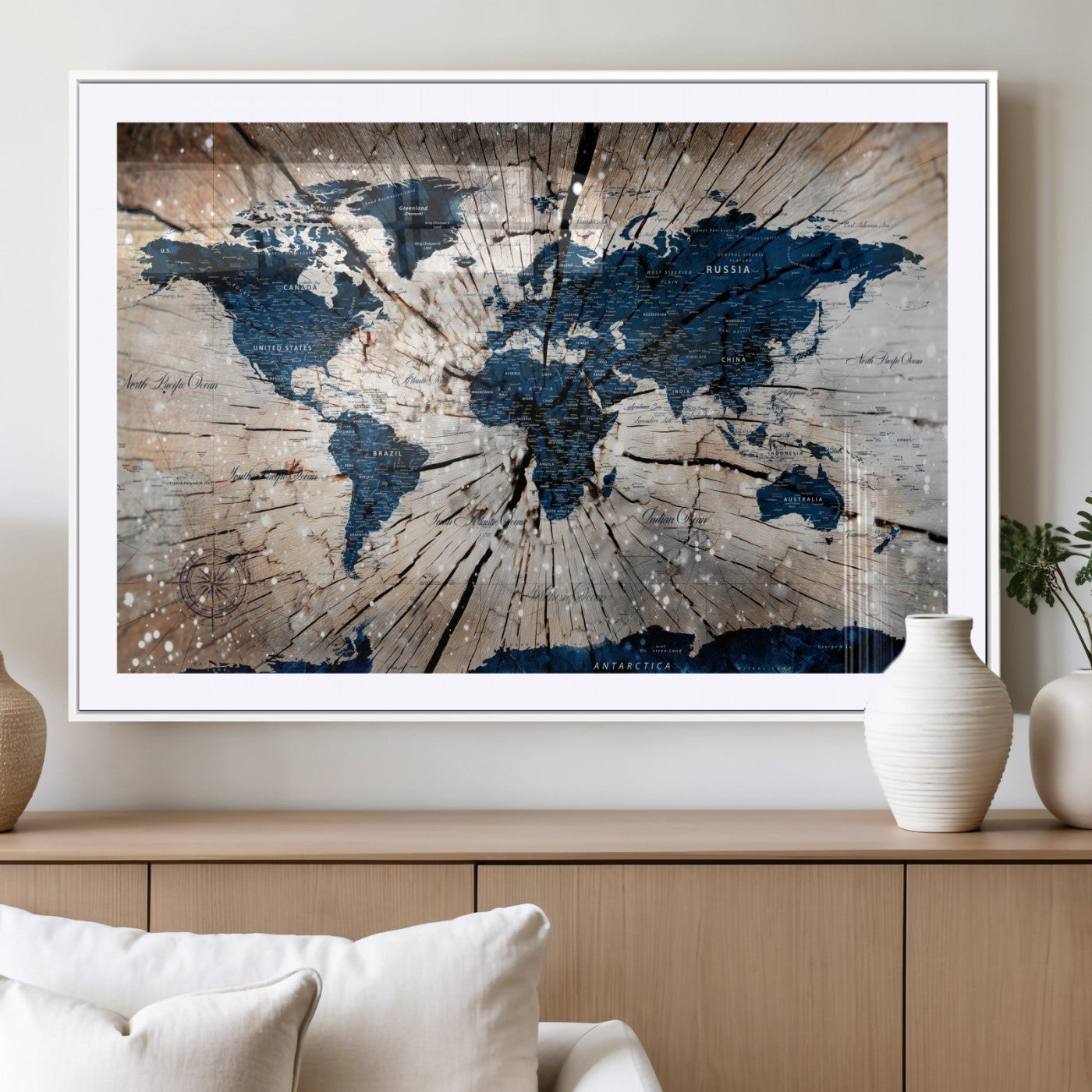 99001695-MGC-FP-36x24 - World Map Wall Art Canvas Print, Modern Decorative Framed Map Artwork Prints for Living Room, Office, Bedroom Wall Decor