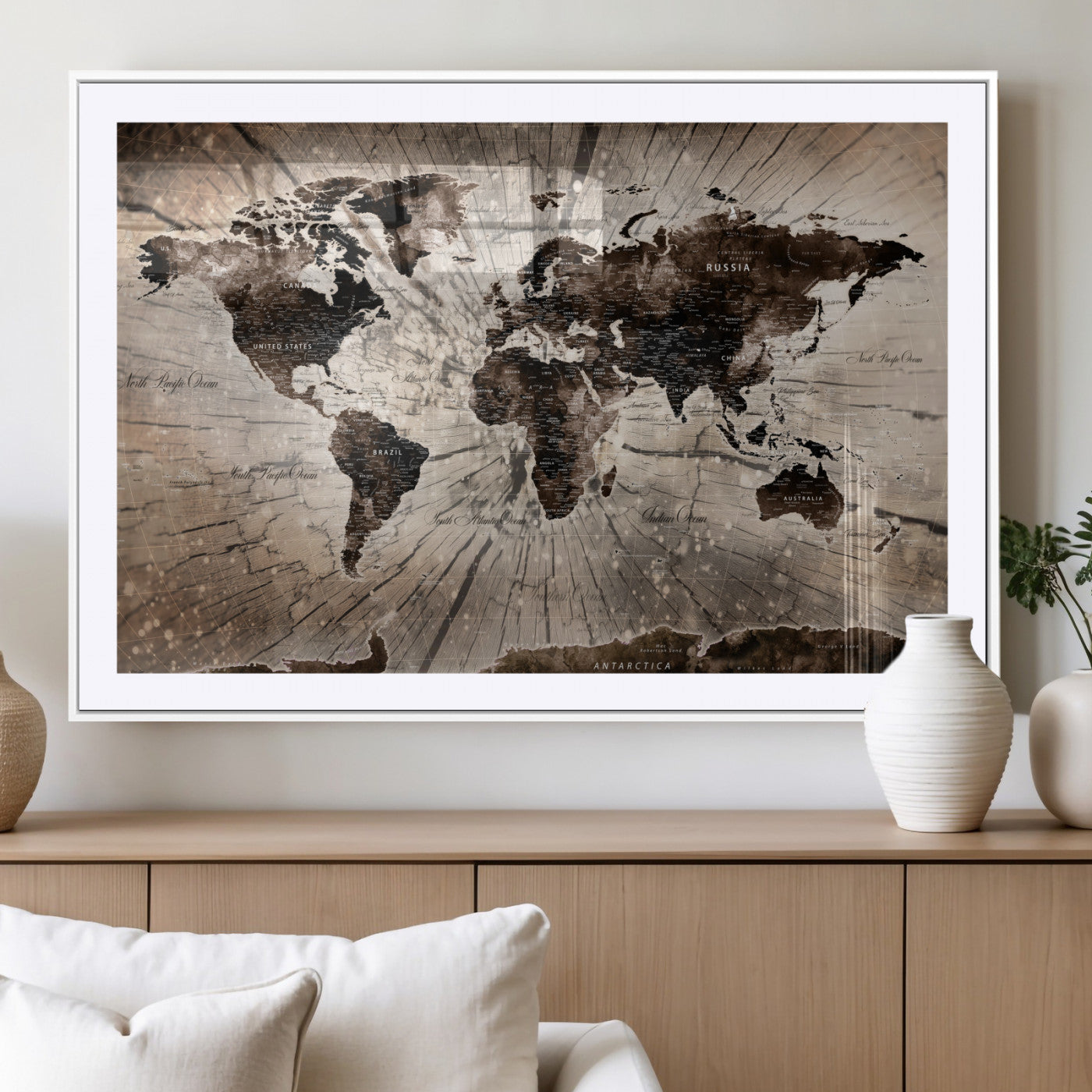 35326624-MGC-FP-36x24 - World Map Wall Art Canvas Print, Modern Decorative Framed Map Artwork Prints for Living Room, Office, Bedroom Wall Decor