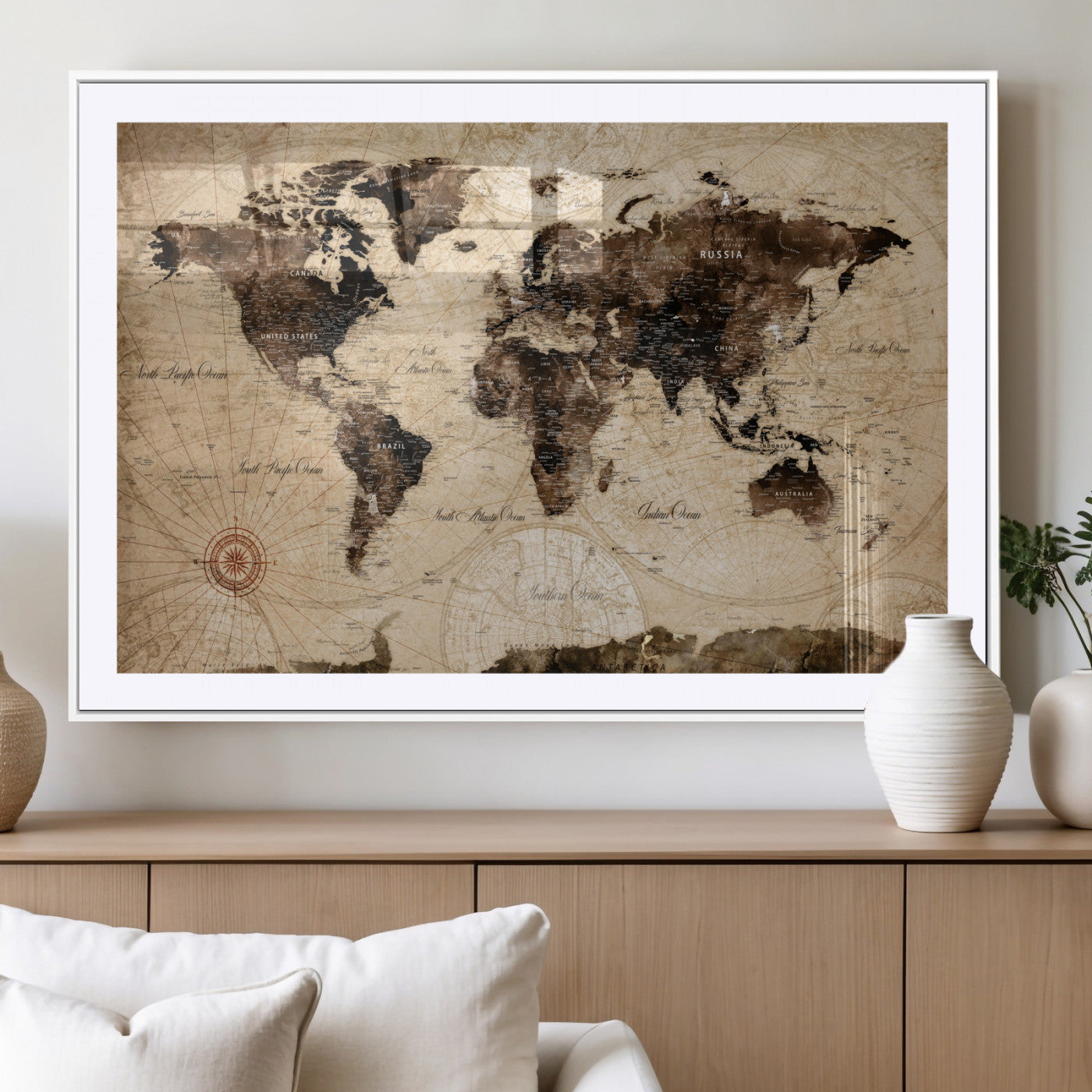 97114757-MGC-FP-36x24 - World Map Wall Art Canvas Print, Modern Decorative Framed Map Artwork Prints for Living Room, Office, Bedroom Wall Decor