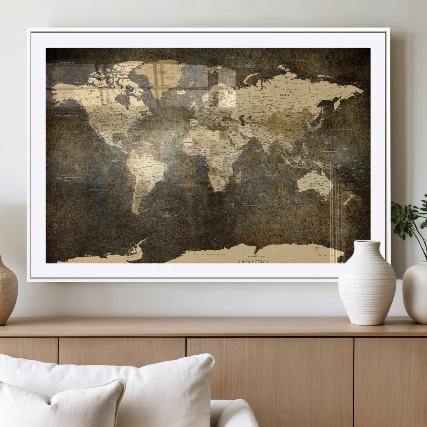 89742472-MGV-CV-36X24 - World Map Wall Art Canvas Print, Modern Decorative Framed Map Artwork Prints for Living Room, Office, Bedroom Wall Decor