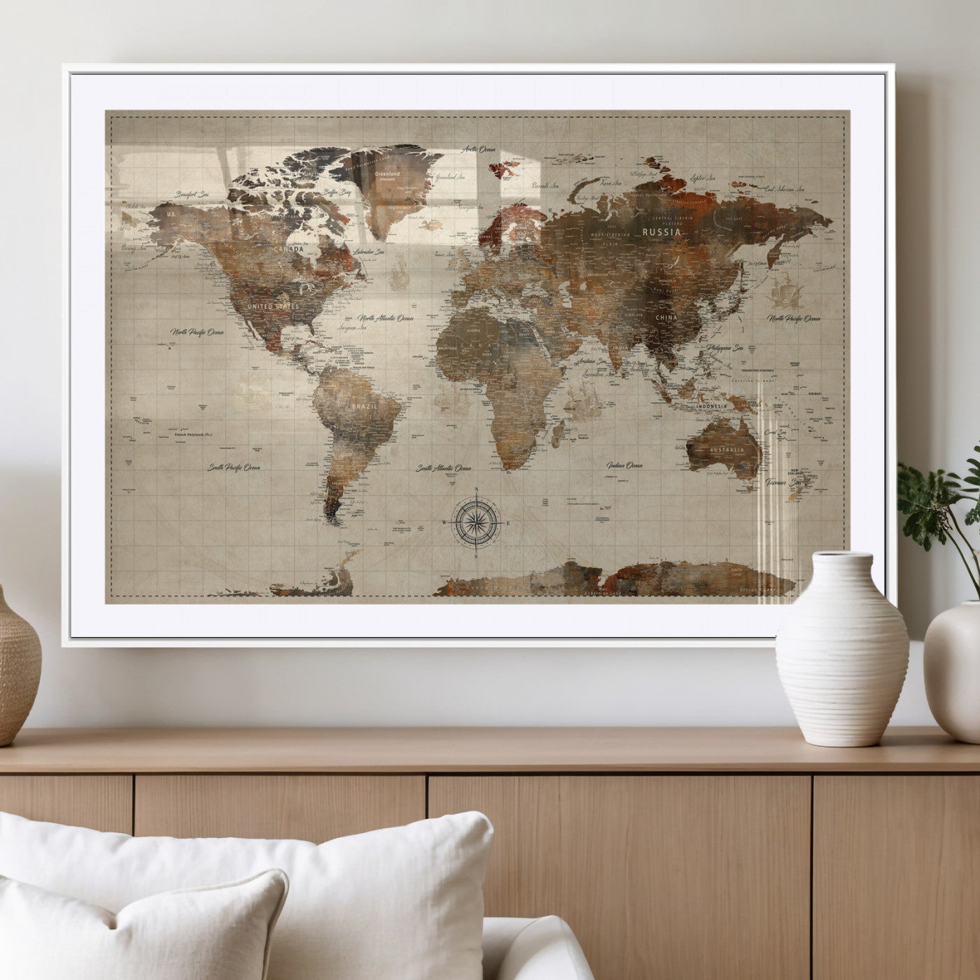 23610090-MGV-CV-36X24 - World Map Wall Art Canvas Print, Modern Decorative Framed Map Artwork Prints for Living Room, Office, Bedroom Wall Decor