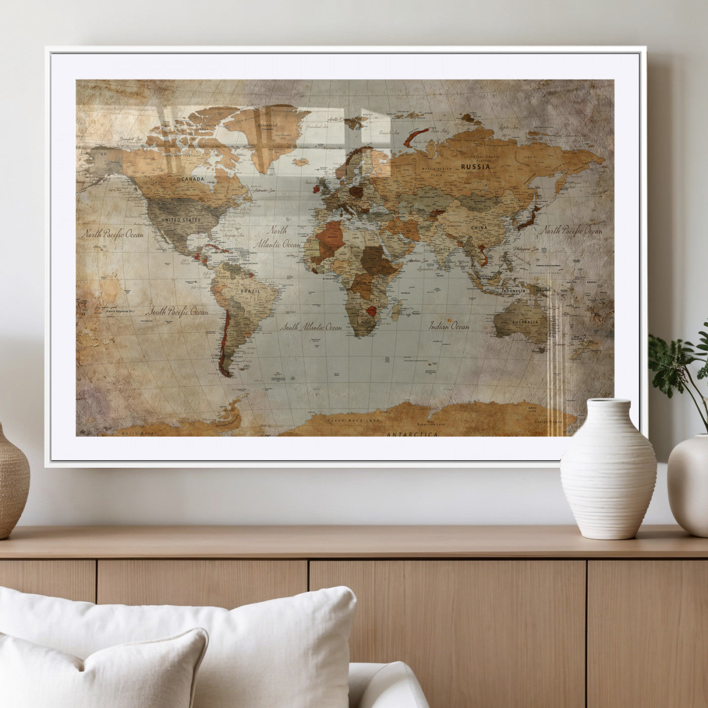 74176056-MGV-CV-36X24 - World Map Wall Art Canvas Print, Modern Decorative Framed Map Artwork Prints for Living Room, Office, Bedroom Wall Decor