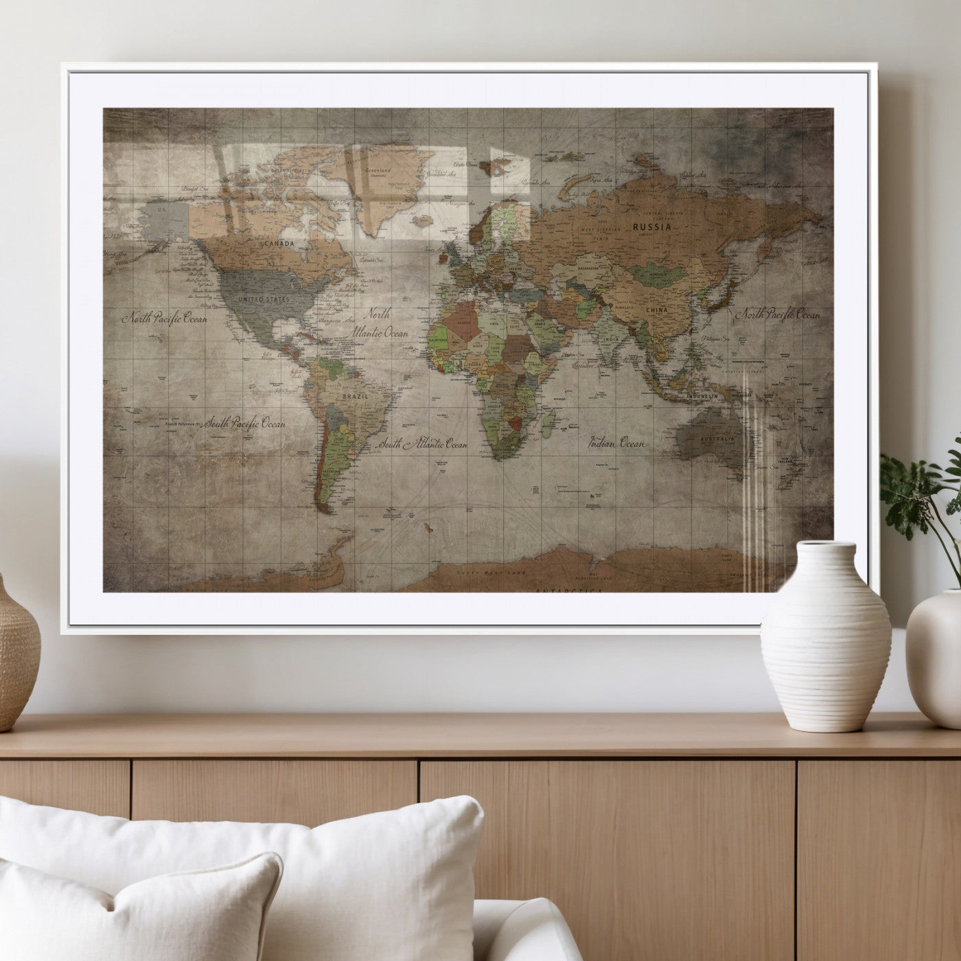 20356264-MGV-CV-36X24 - World Map Wall Art Canvas Print, Modern Decorative Framed Map Artwork Prints for Living Room, Office, Bedroom Wall Decor