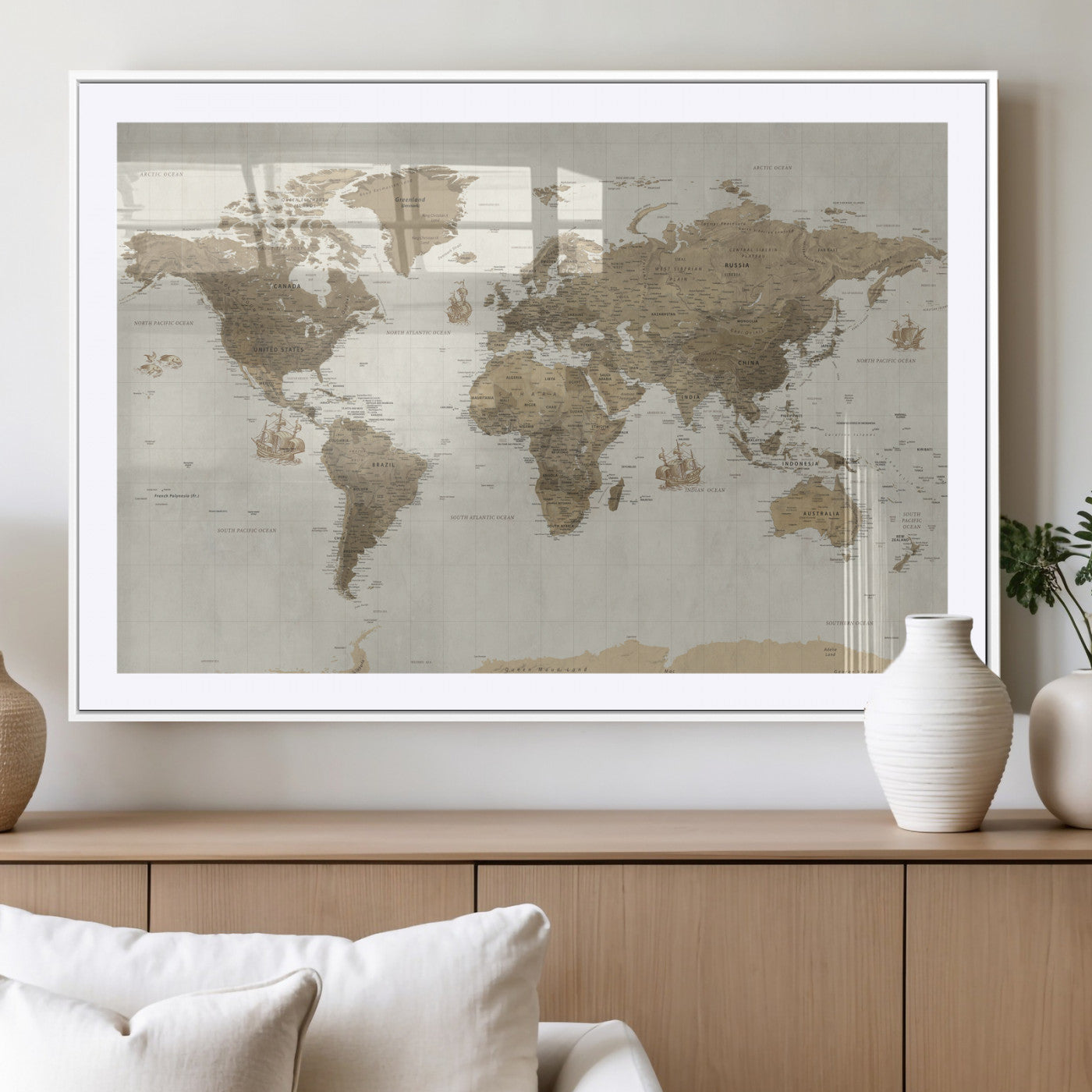 28283260-MGV-CV-36X24 - World Map Wall Art Canvas Print, Modern Decorative Framed Map Artwork Prints for Living Room, Office, Bedroom Wall Decor