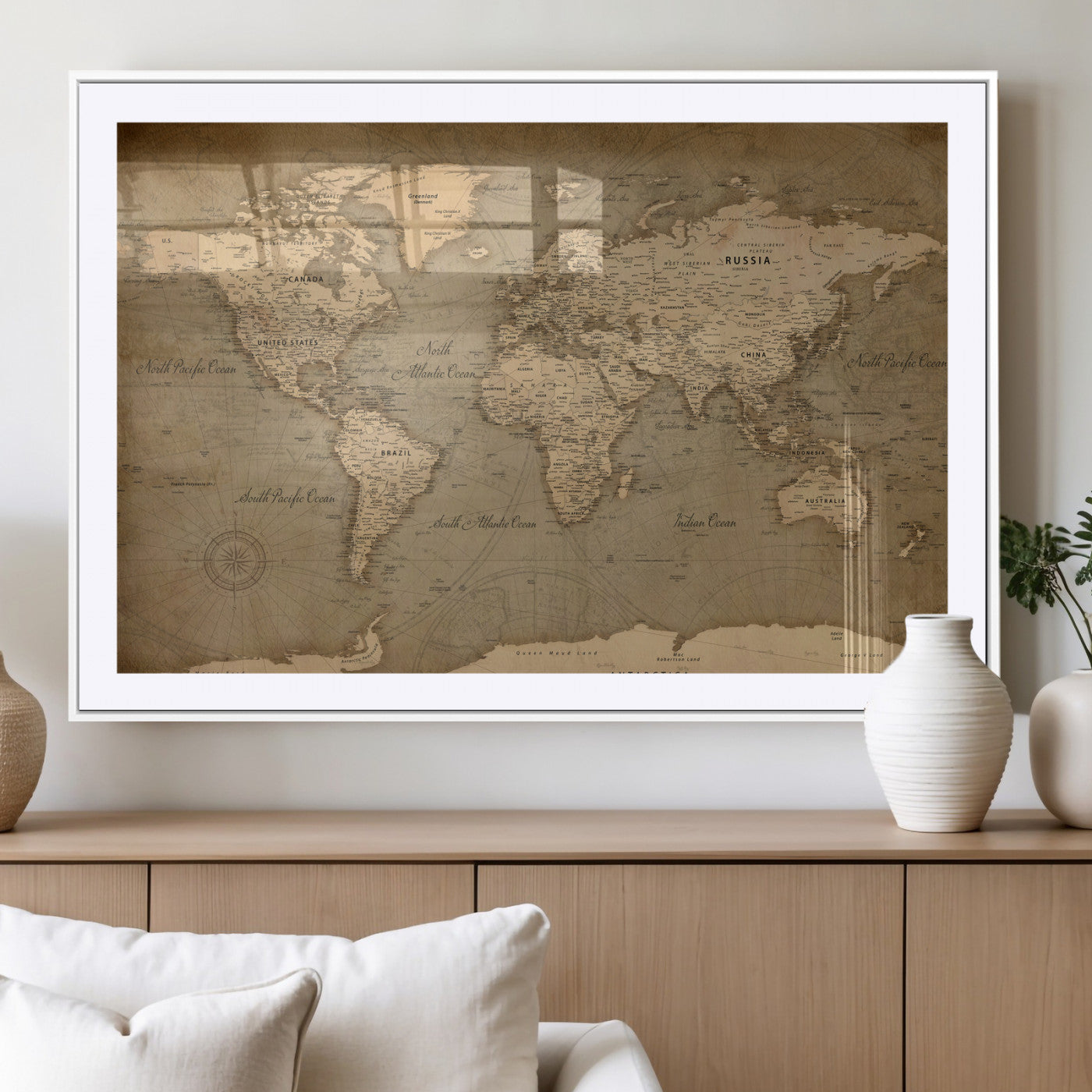 49946617-MGV-CV-36X24 - World Map Wall Art Canvas Print, Modern Decorative Framed Map Artwork Prints for Living Room, Office, Bedroom Wall Decor