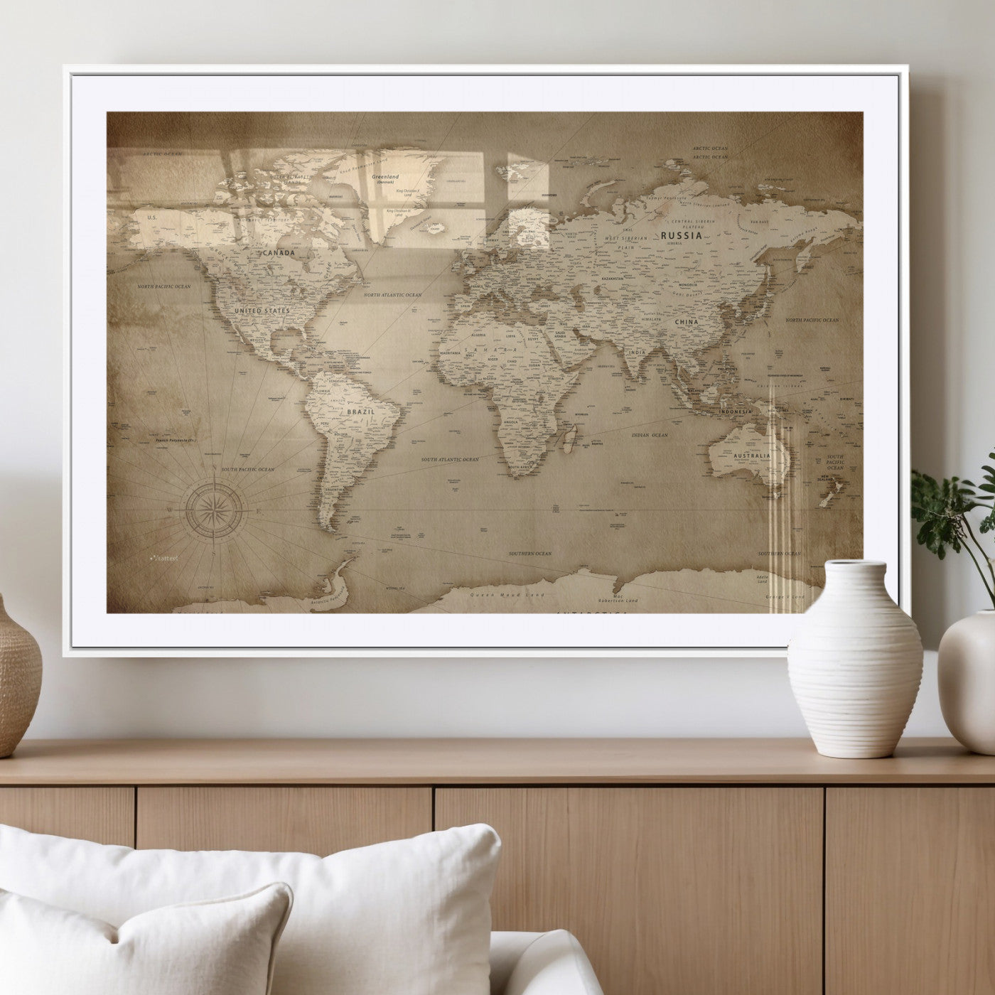 34795134-MGV-CV-36X24 - World Map Wall Art Canvas Print, Modern Decorative Framed Map Artwork Prints for Living Room, Office, Bedroom Wall Decor