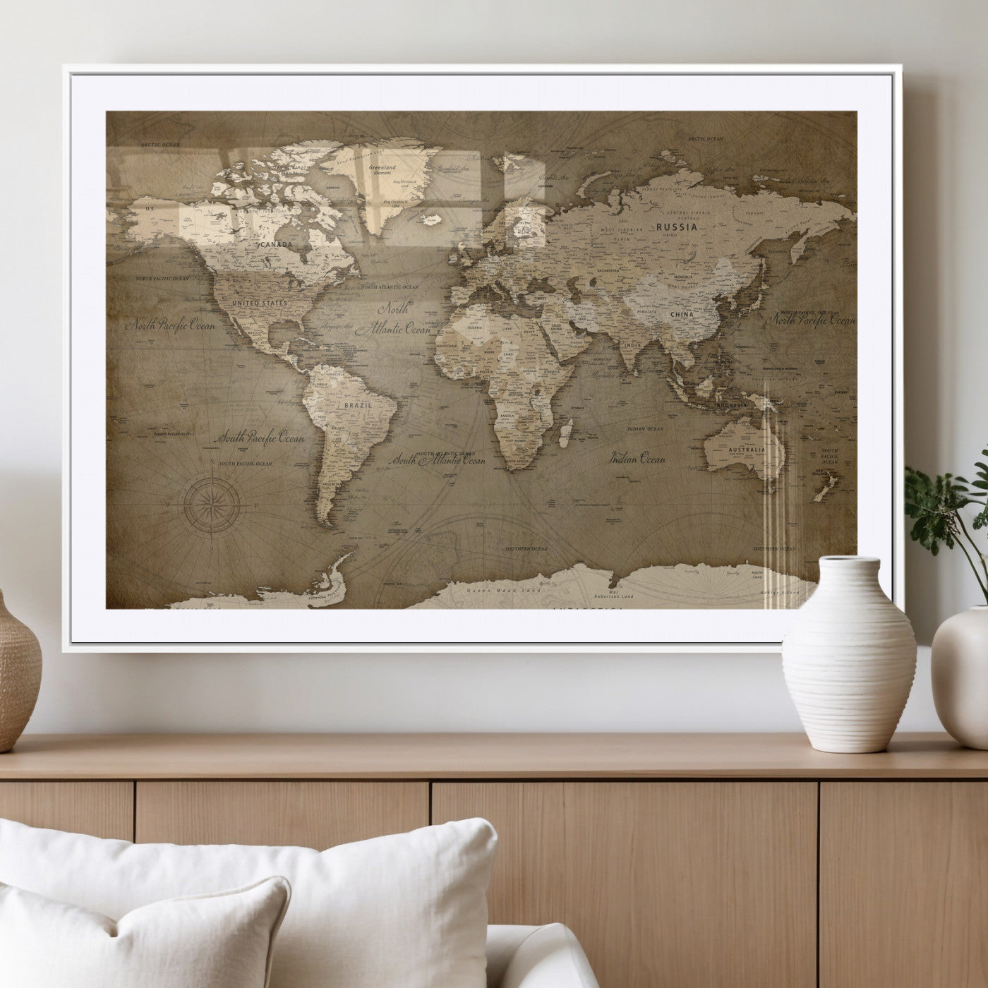 82314635-MGV-CV-36X24 - World Map Wall Art Canvas Print, Modern Decorative Framed Map Artwork Prints for Living Room, Office, Bedroom Wall Decor