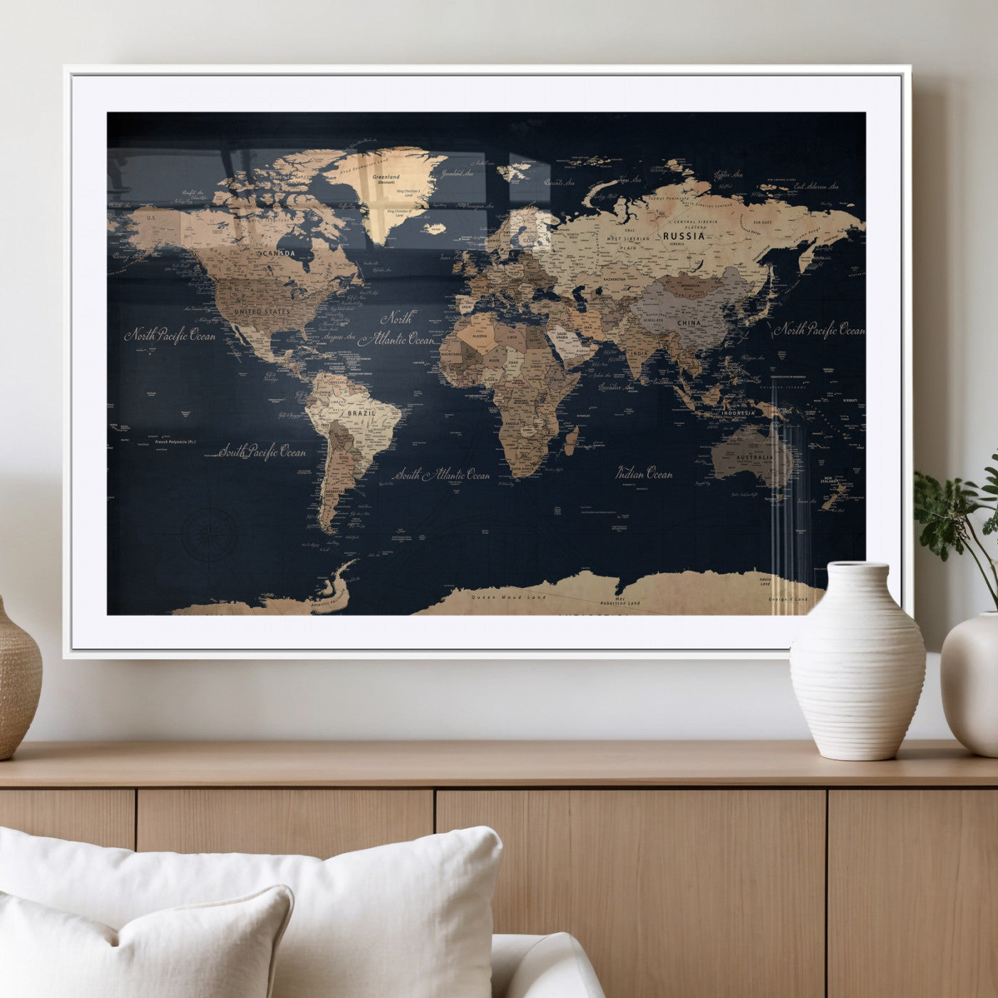 53971530-MGV-CV-36X24 - World Map Wall Art Canvas Print, Modern Decorative Framed Map Artwork Prints for Living Room, Office, Bedroom Wall Decor