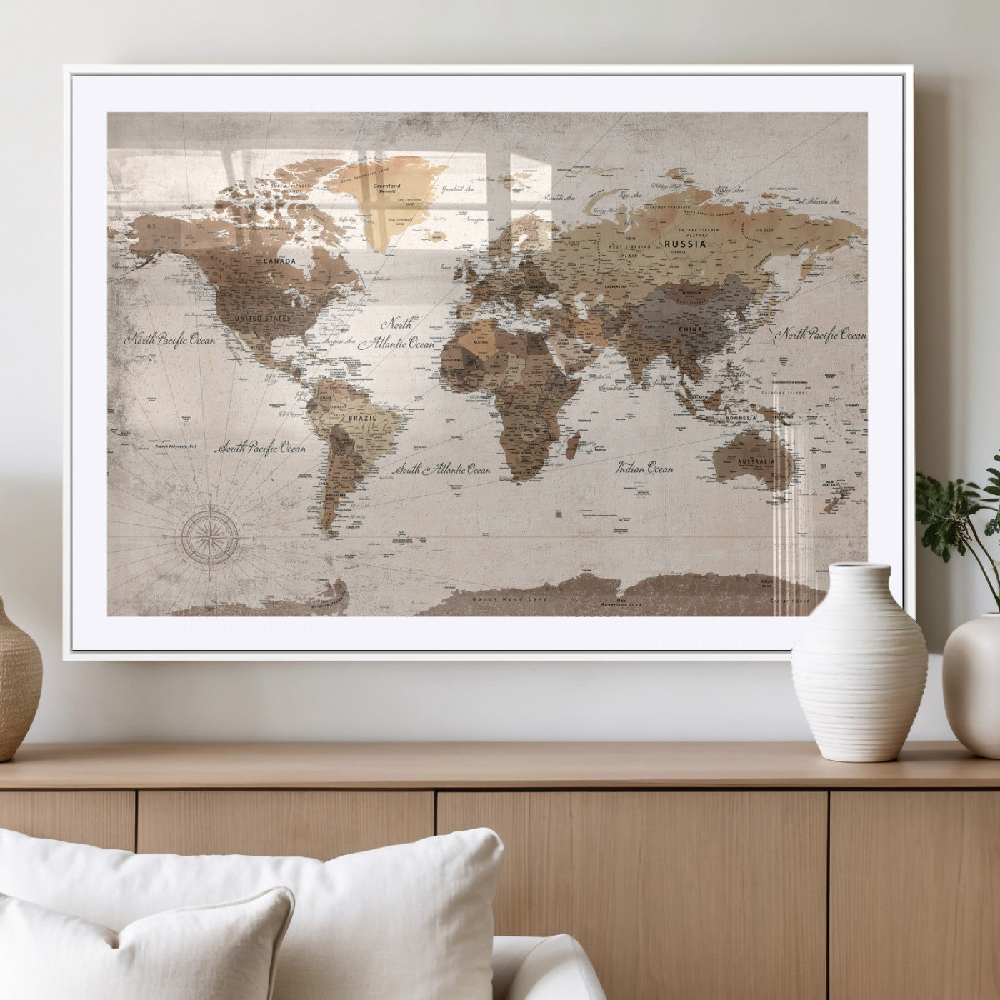 38923639-MGV-CV-36X24 - World Map Wall Art Canvas Print, Modern Decorative Framed Map Artwork Prints for Living Room, Office, Bedroom Wall Decor