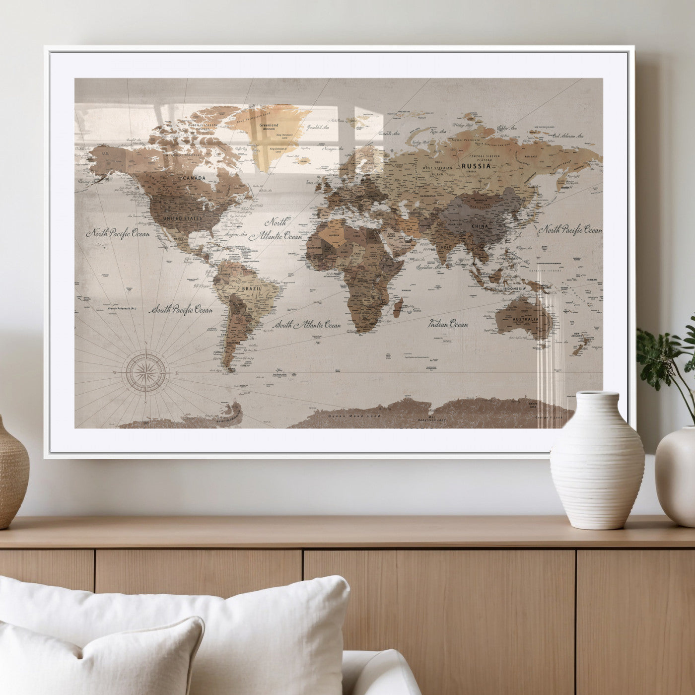 69860078-MGV-CV-36X24 - World Map Wall Art Canvas Print, Modern Decorative Framed Map Artwork Prints for Living Room, Office, Bedroom Wall Decor