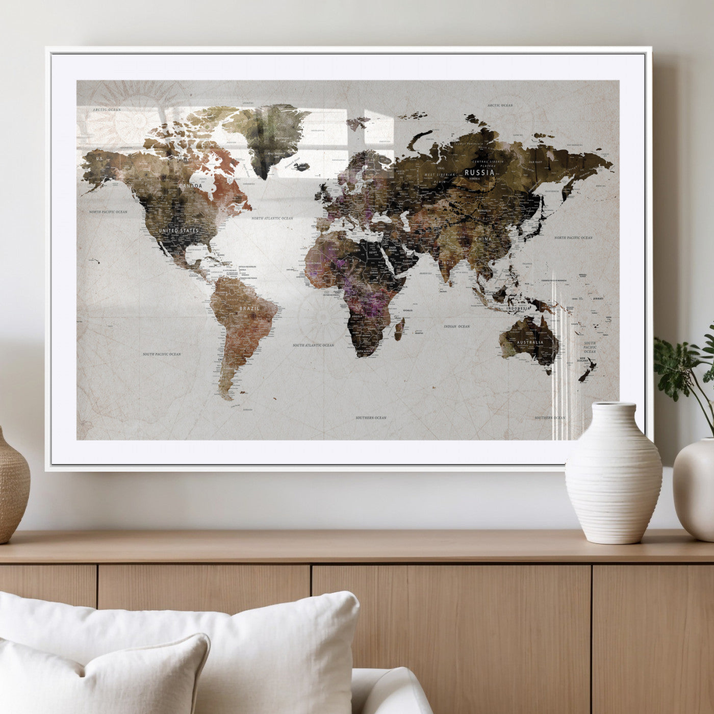 77651968-MGV-CV-36X24 - World Map Wall Art Canvas Print, Modern Decorative Framed Map Artwork Prints for Living Room, Office, Bedroom Wall Decor