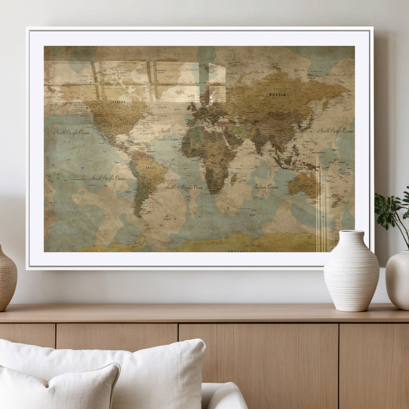 89356927-MGV-CV-36X24 - World Map Wall Art Canvas Print, Modern Decorative Framed Map Artwork Prints for Living Room, Office, Bedroom Wall Decor