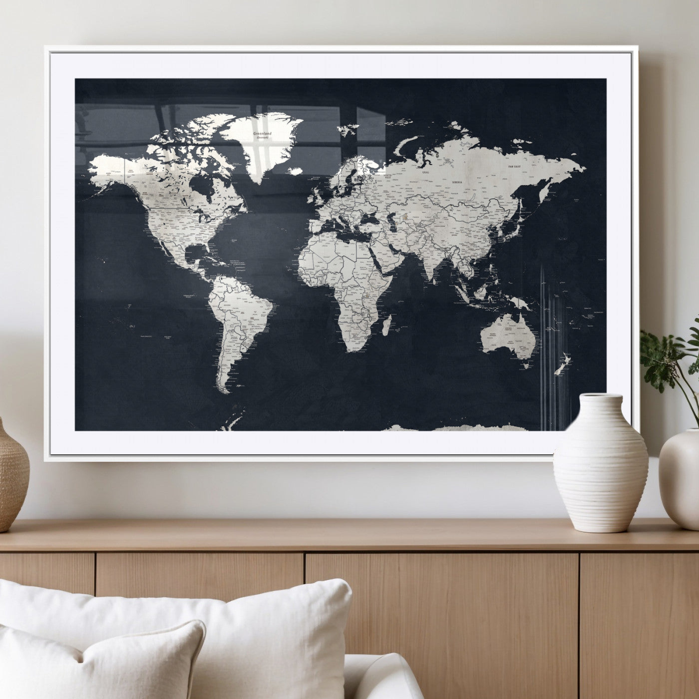 11963807-MGV-CV-36X24 - World Map Wall Art Canvas Print, Modern Decorative Framed Map Artwork Prints for Living Room, Office, Bedroom Wall Decor