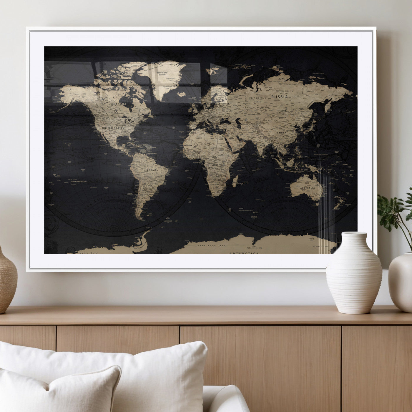 61835687-MGV-CV-36X24 - World Map Wall Art Canvas Print, Modern Decorative Framed Map Artwork Prints for Living Room, Office, Bedroom Wall Decor