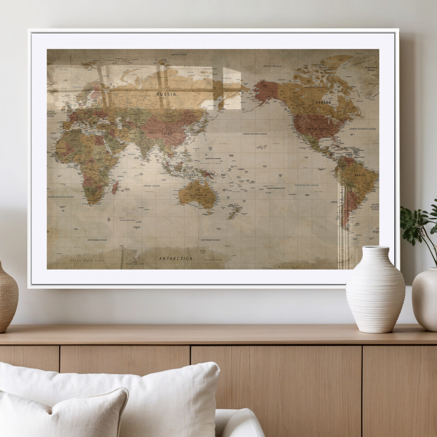 83478963-MGV-CV-36X24 - World Map Wall Art Canvas Print, Modern Decorative Framed Map Artwork Prints for Living Room, Office, Bedroom Wall Decor