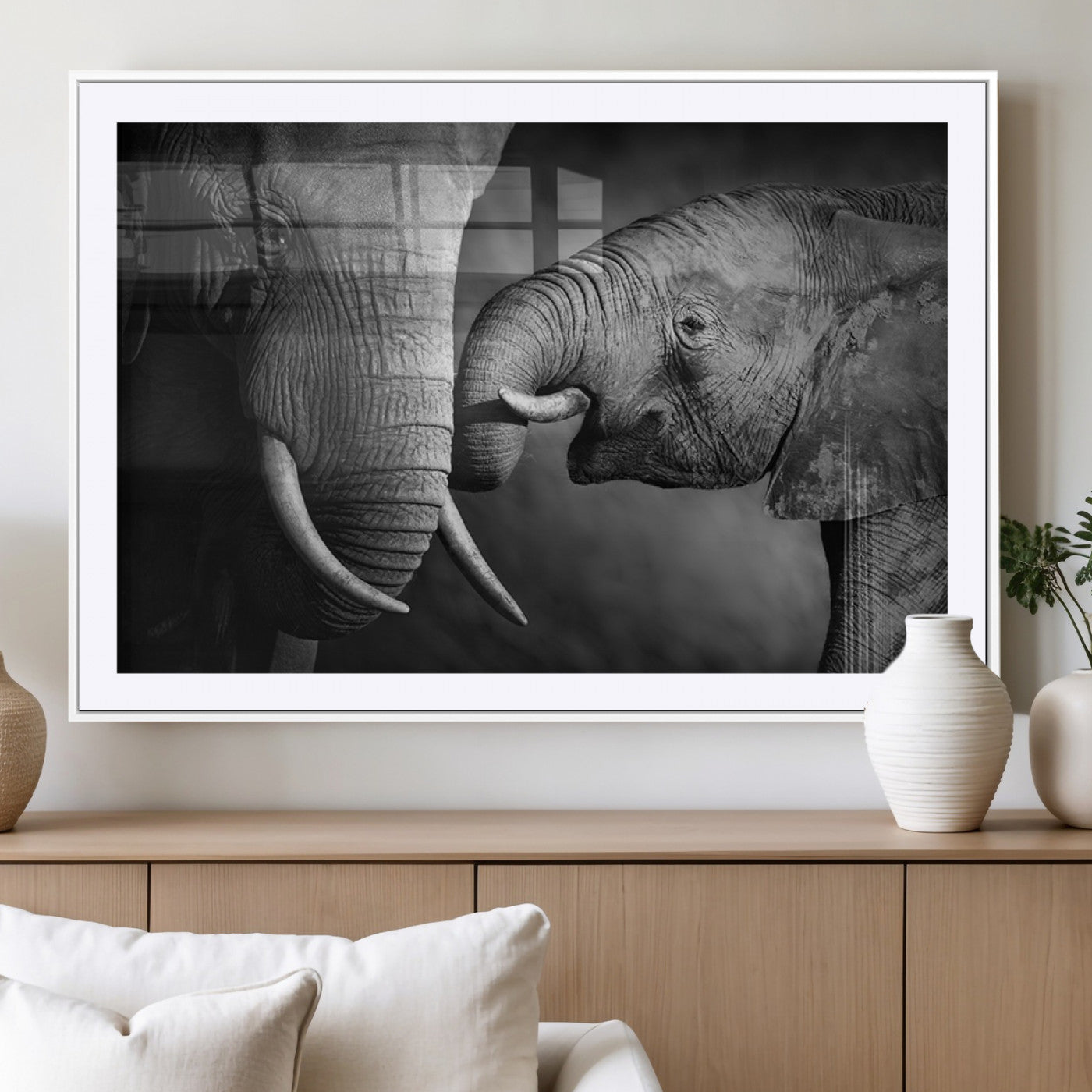 42691-MGV-CV-36X24-Elephant Family Wall Art Canvas, Framed Elephant Family Canvas Print