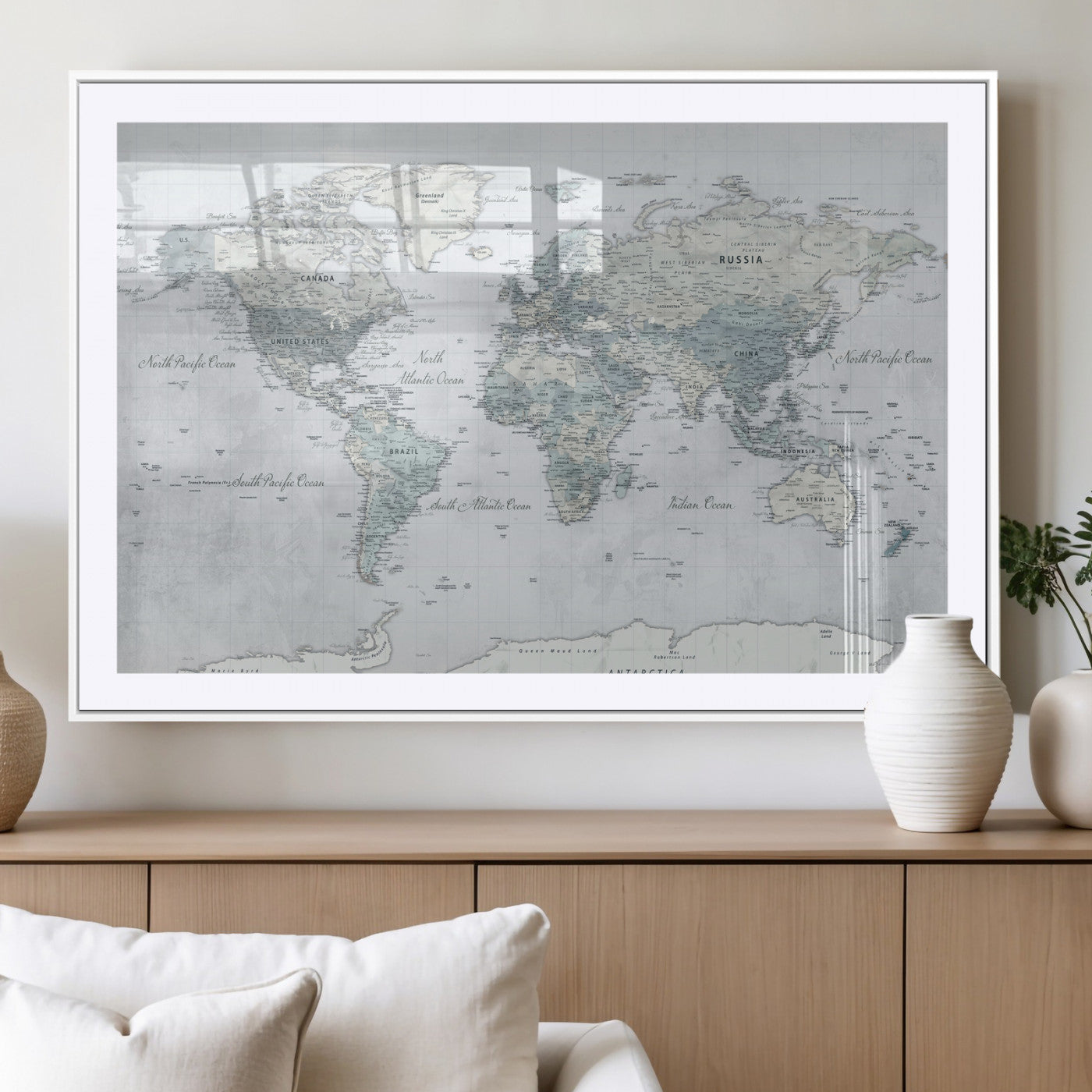 71091917-MGV-CV-36X24 - World Map Wall Art Canvas Print, Modern Decorative Framed Map Artwork Prints for Living Room, Office, Bedroom Wall Decor