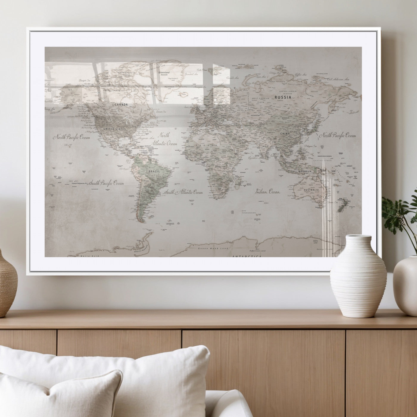 90355419-MGV-CV-36X24 - World Map Wall Art Canvas Print, Modern Decorative Framed Map Artwork Prints for Living Room, Office, Bedroom Wall Decor