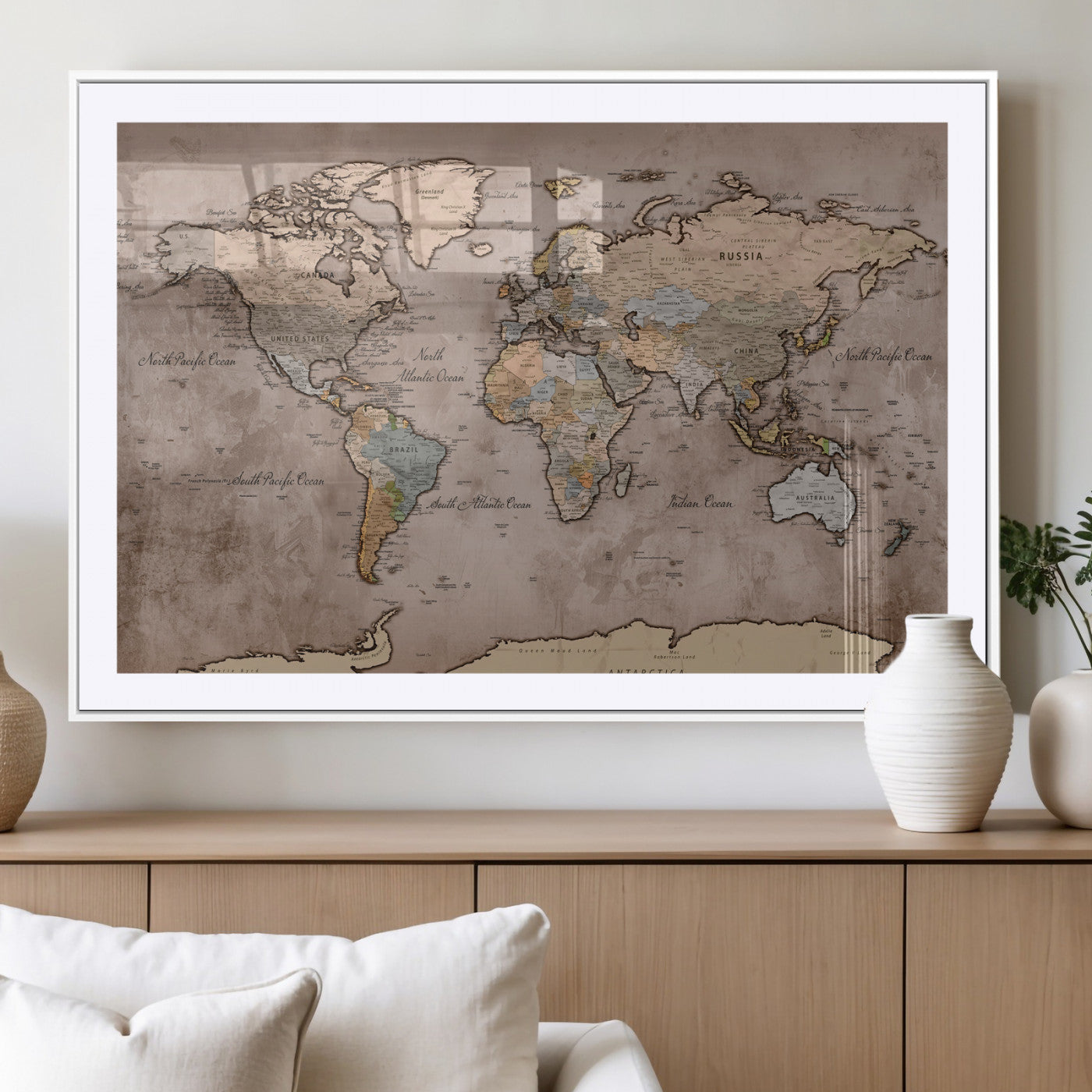 91471273-MGV-CV-36X24 - World Map Wall Art Canvas Print, Modern Decorative Framed Map Artwork Prints for Living Room, Office, Bedroom Wall Decor