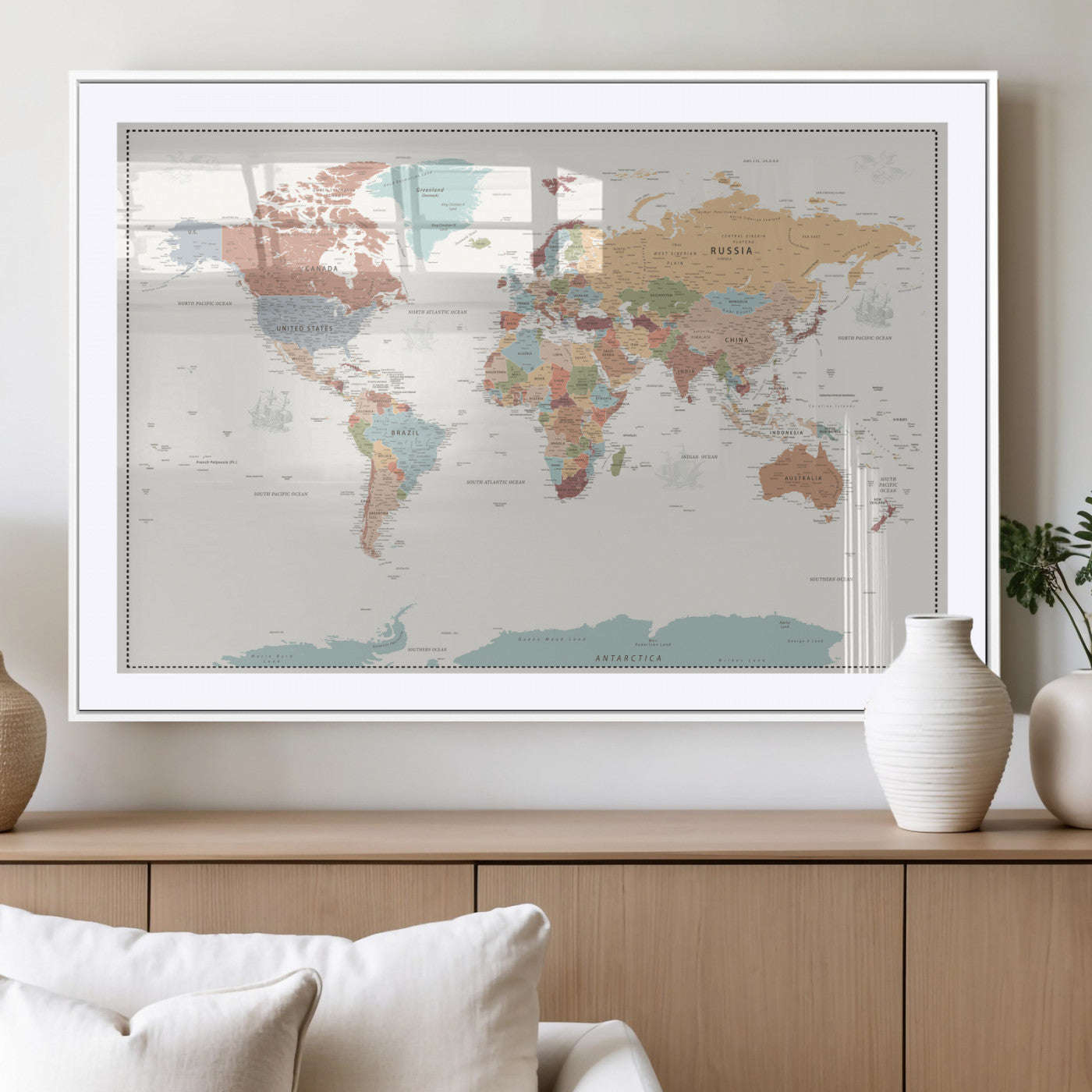 63447567-MGV-CV-36X24 - World Map Wall Art Canvas Print, Modern Decorative Framed Map Artwork Prints for Living Room, Office, Bedroom Wall Decor