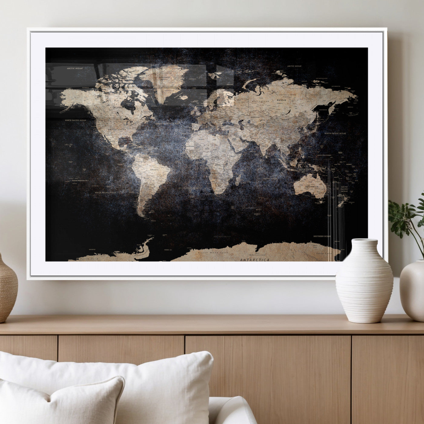 56713386-MGV-CV-36X24 - World Map Wall Art Canvas Print, Modern Decorative Framed Map Artwork Prints for Living Room, Office, Bedroom Wall Decor