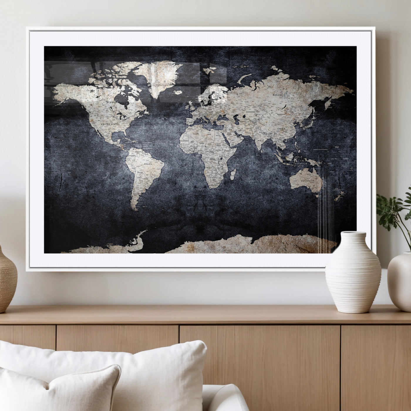 41193404-MGV-CV-36X24 - World Map Wall Art Canvas Print, Modern Decorative Framed Map Artwork Prints for Living Room, Office, Bedroom Wall Decor