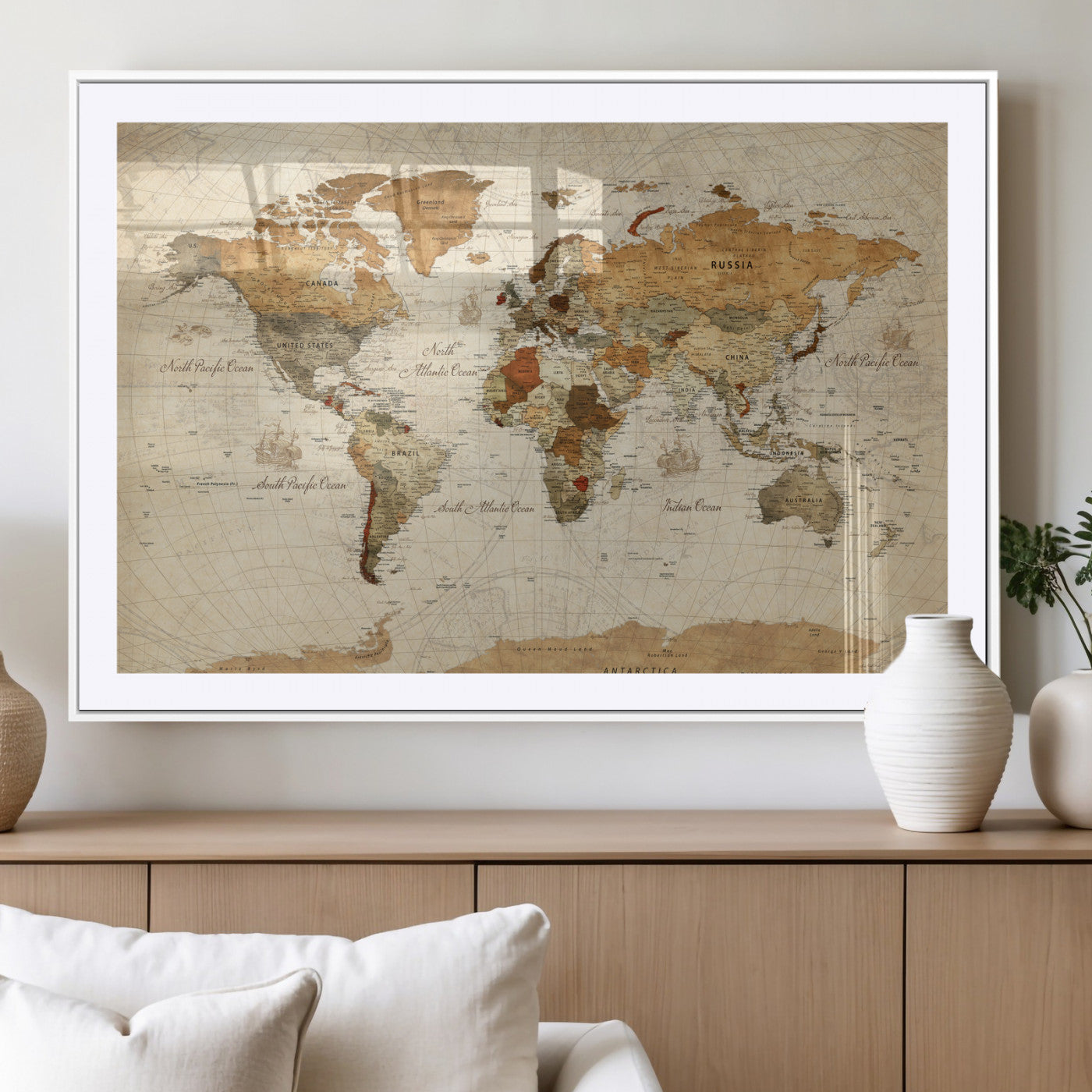 29684537-MGV-CV-36X24 - World Map Wall Art Canvas Print, Modern Decorative Framed Map Artwork Prints for Living Room, Office, Bedroom Wall Decor