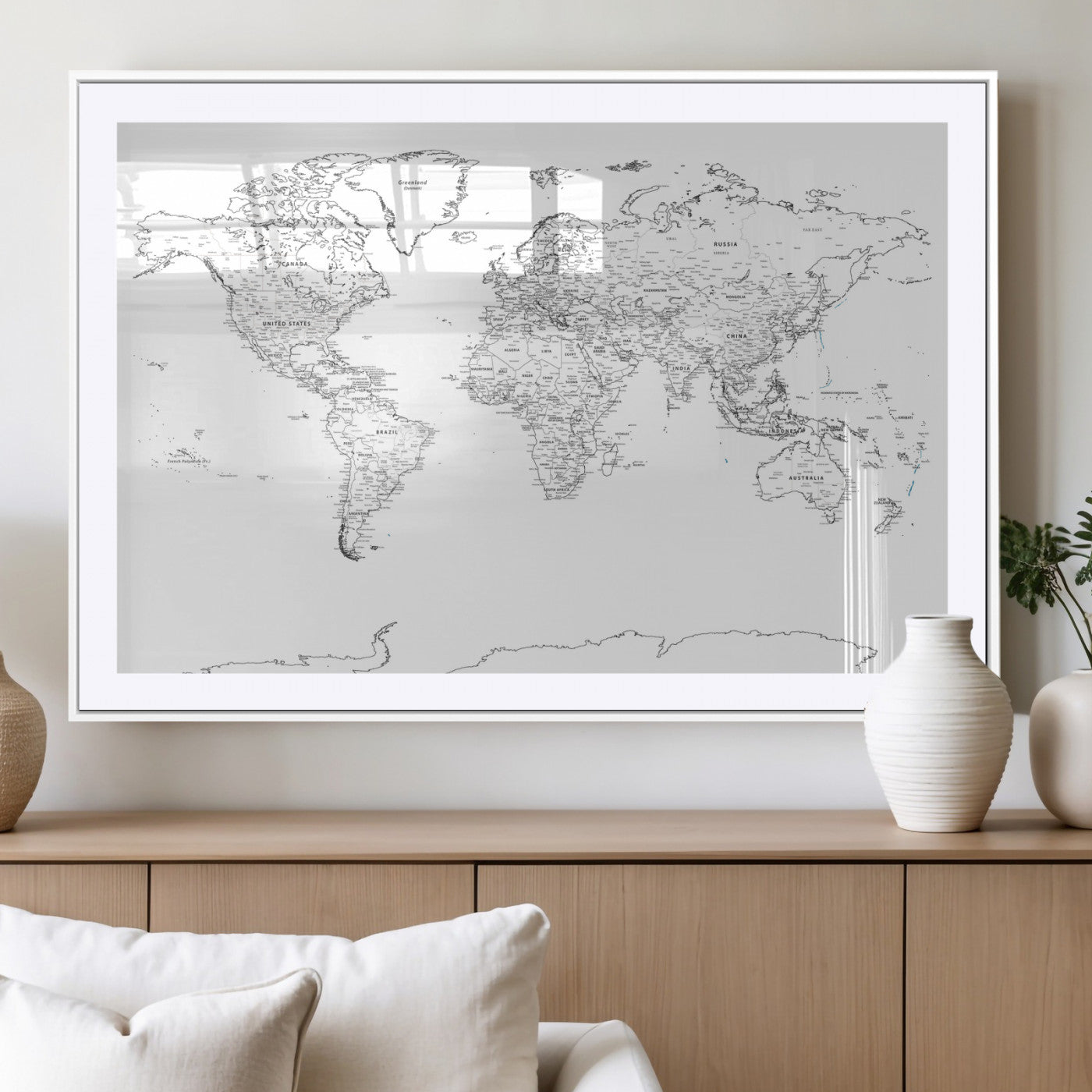 21002736-MGV-CV-36X24 - World Map Wall Art Canvas Print, Modern Decorative Framed Map Artwork Prints for Living Room, Office, Bedroom Wall Decor