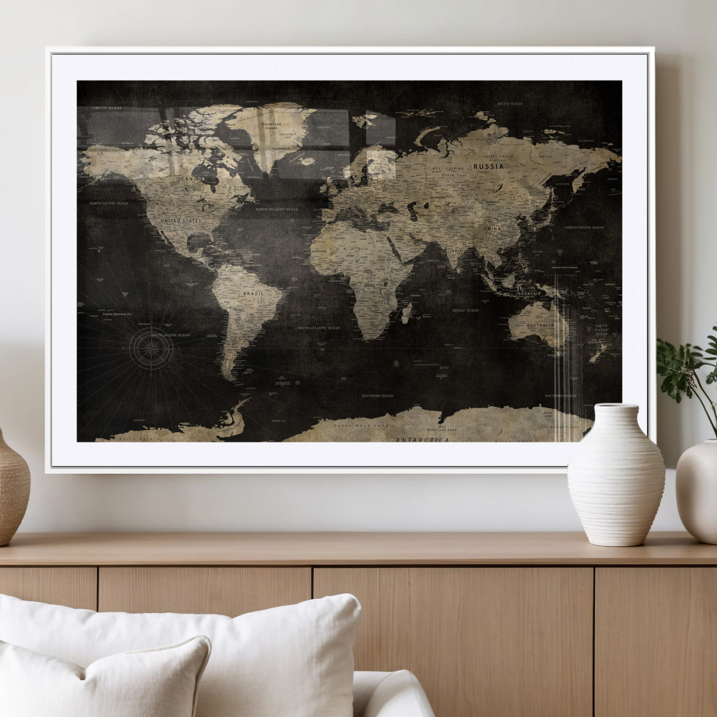 60653880-MGV-CV-36X24 - World Map Wall Art Canvas Print, Modern Decorative Framed Map Artwork Prints for Living Room, Office, Bedroom Wall Decor