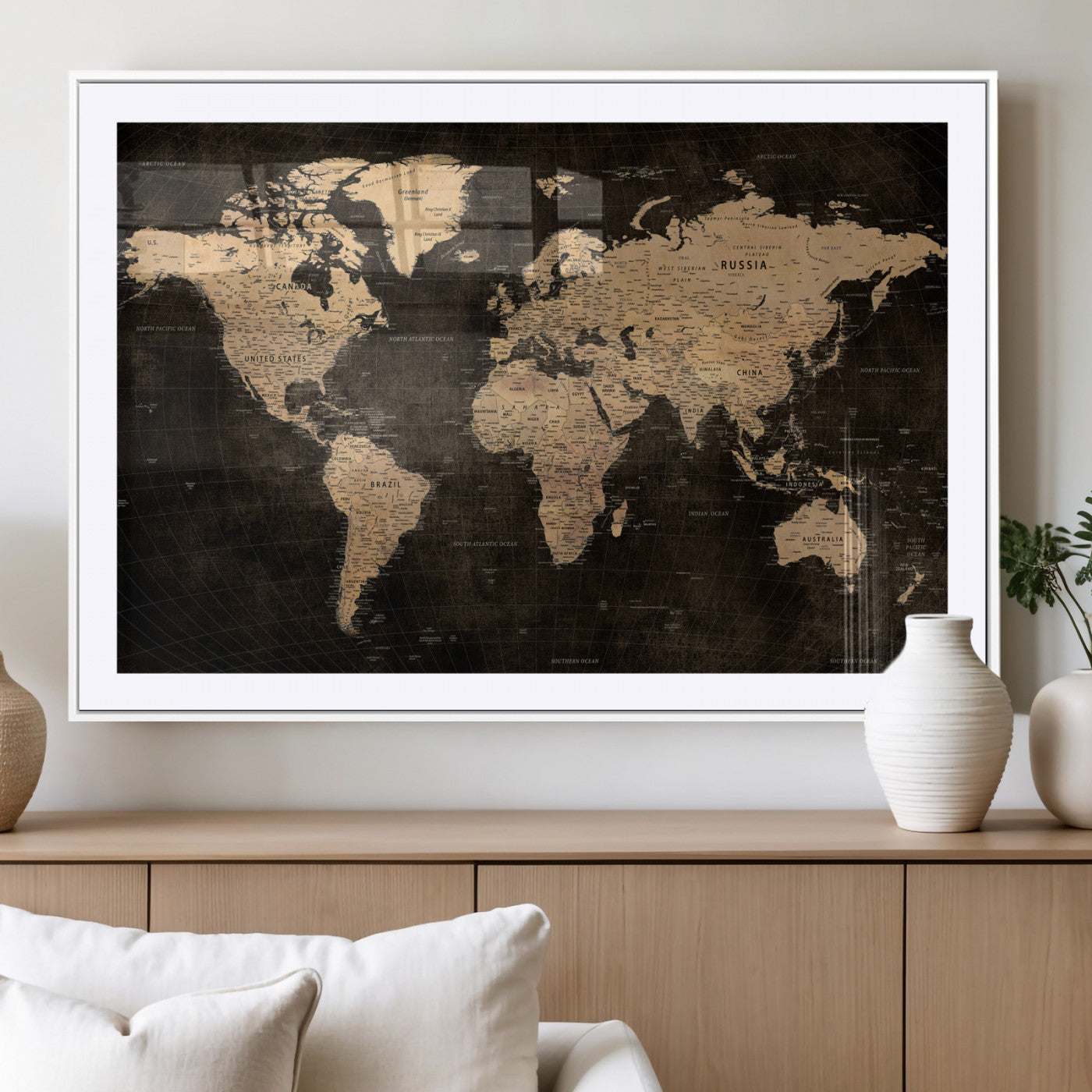 15118265-MGV-CV-36X24 - World Map Wall Art Canvas Print, Modern Decorative Framed Map Artwork Prints for Living Room, Office, Bedroom Wall Decor