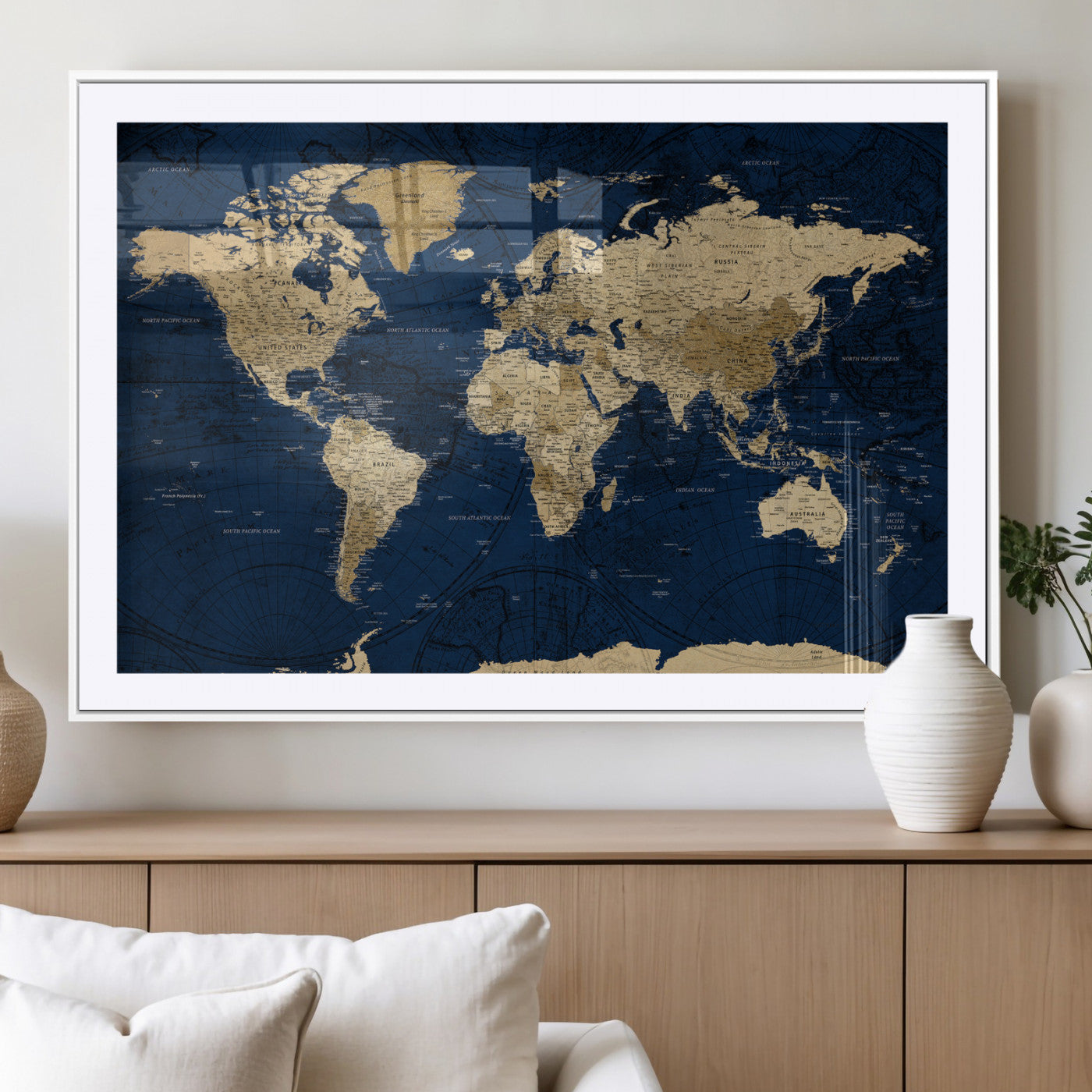 54770746-MGV-CV-36X24 - World Map Wall Art Canvas Print, Modern Decorative Framed Map Artwork Prints for Living Room, Office, Bedroom Wall Decor