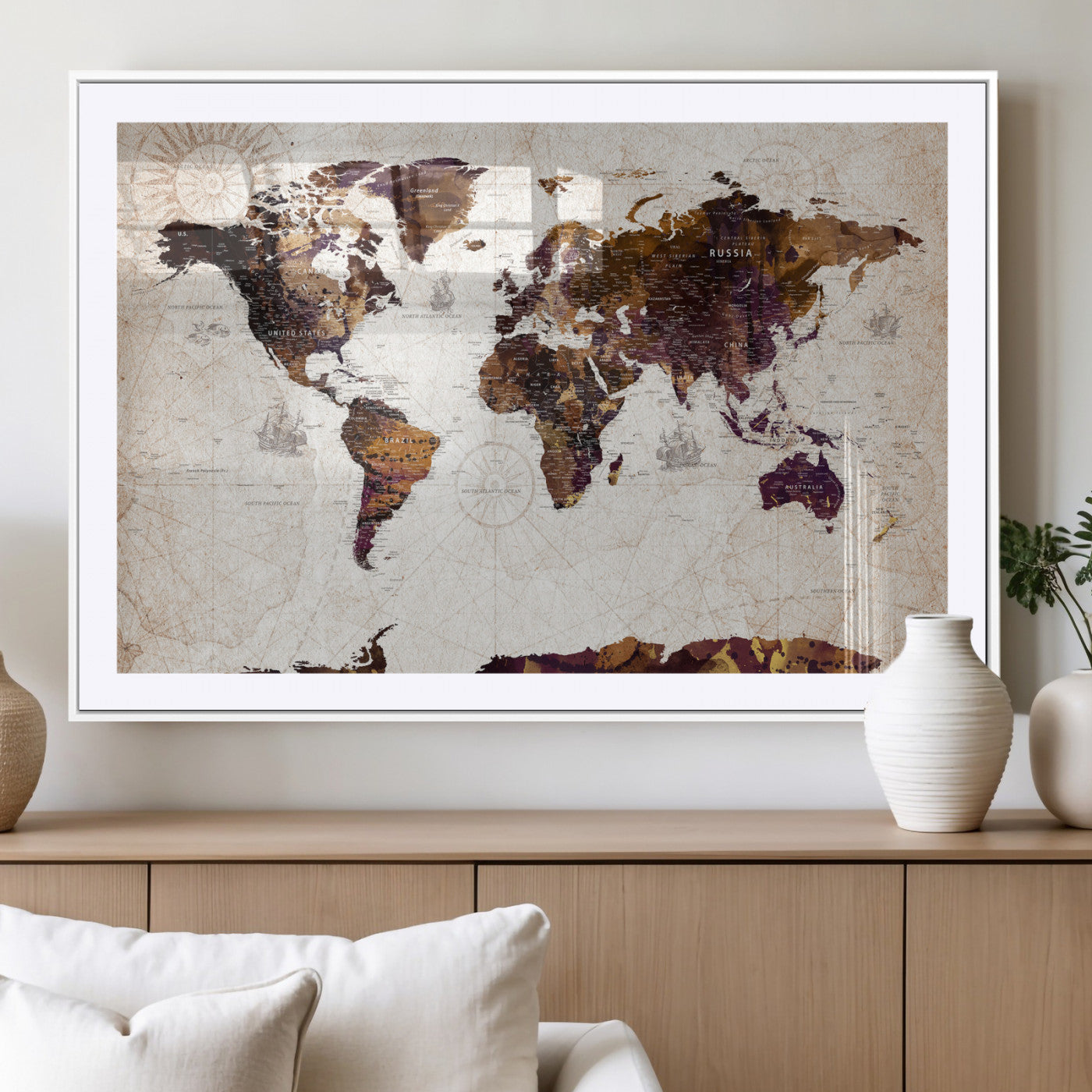 53400857-MGV-CV-36X24 - World Map Wall Art Canvas Print, Modern Decorative Framed Map Artwork Prints for Living Room, Office, Bedroom Wall Decor