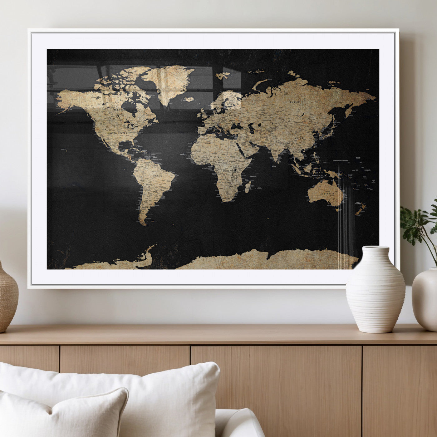 71518849-MGV-CV-36X24 - World Map Wall Art Canvas Print, Modern Decorative Framed Map Artwork Prints for Living Room, Office, Bedroom Wall Decor