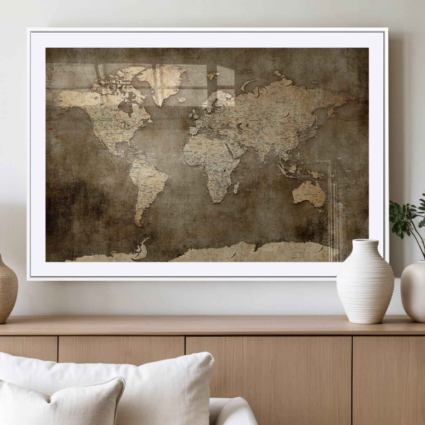 35847542-MGV-CV-36X24 - World Map Wall Art Canvas Print, Modern Decorative Framed Map Artwork Prints for Living Room, Office, Bedroom Wall Decor